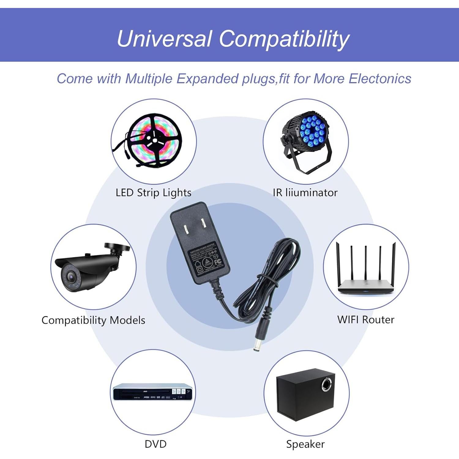 Adaptador de Alimentación 12V 1A Genérico con 9 Conectores