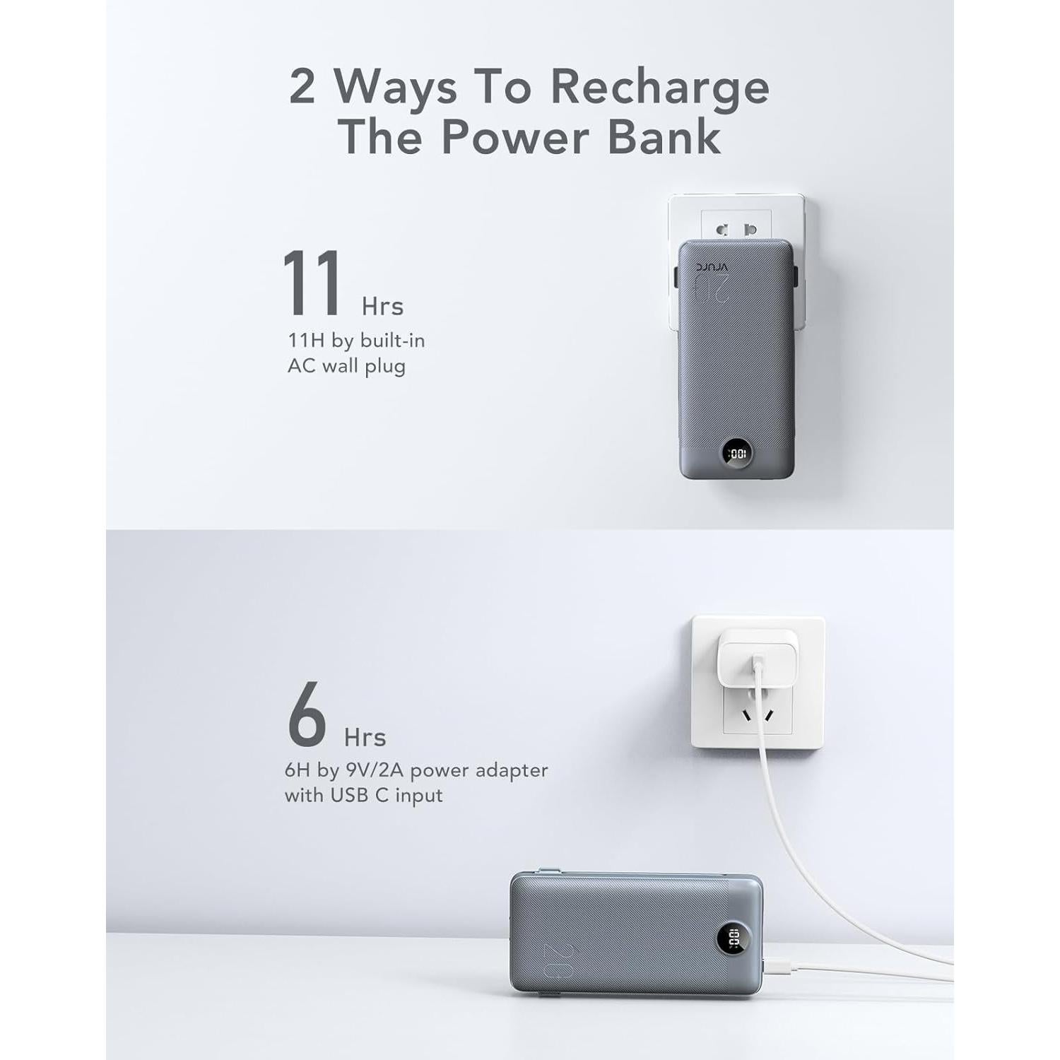 Cargador Portátil Power Bank 20000mAh VRURC Carga Rápida