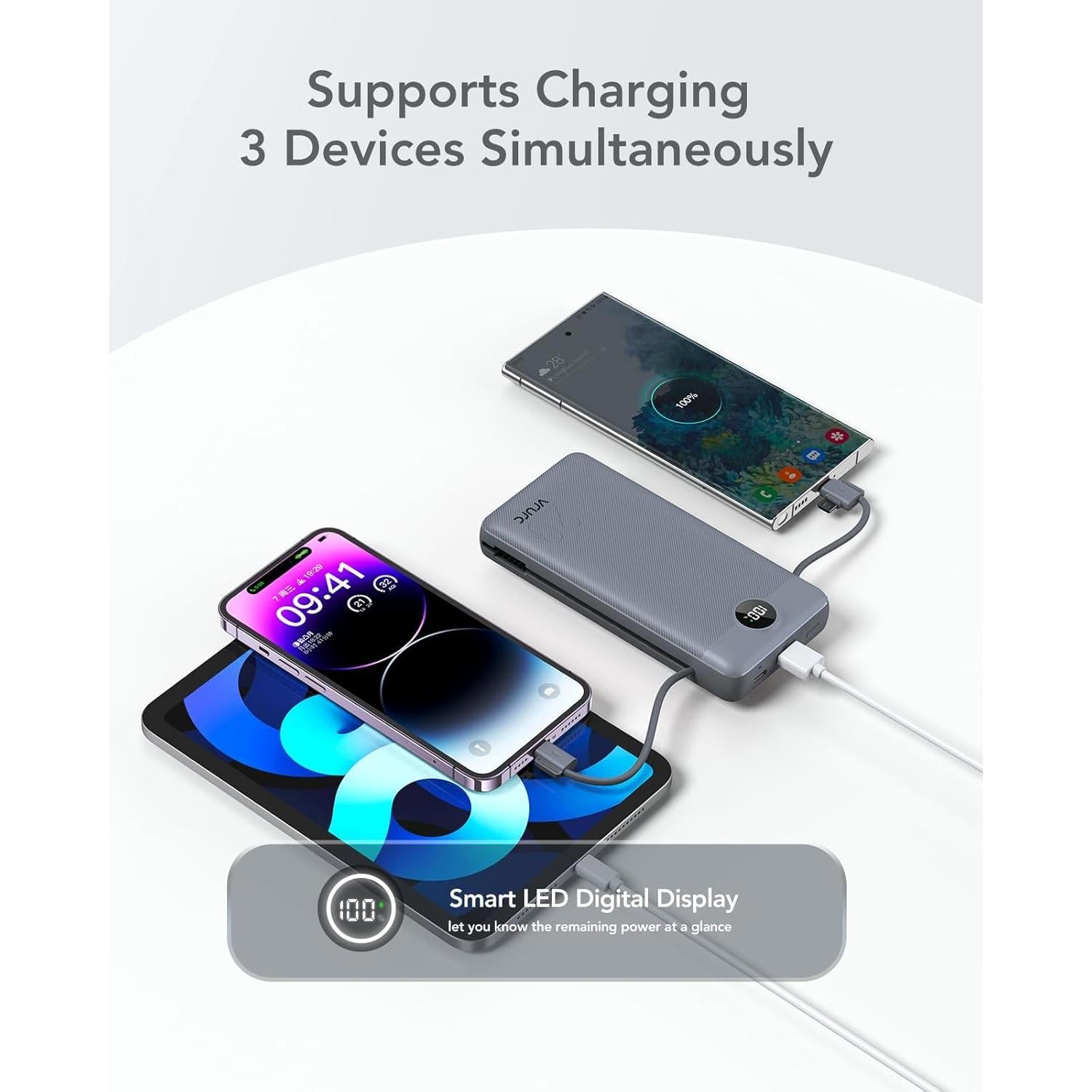 Cargador Portátil Power Bank 20000mAh VRURC Carga Rápida