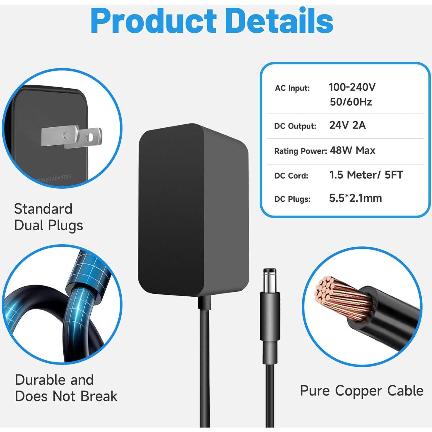 Fuente de Alimentación 24V 2A GAFOULO Adaptador LED 2 Paquetes