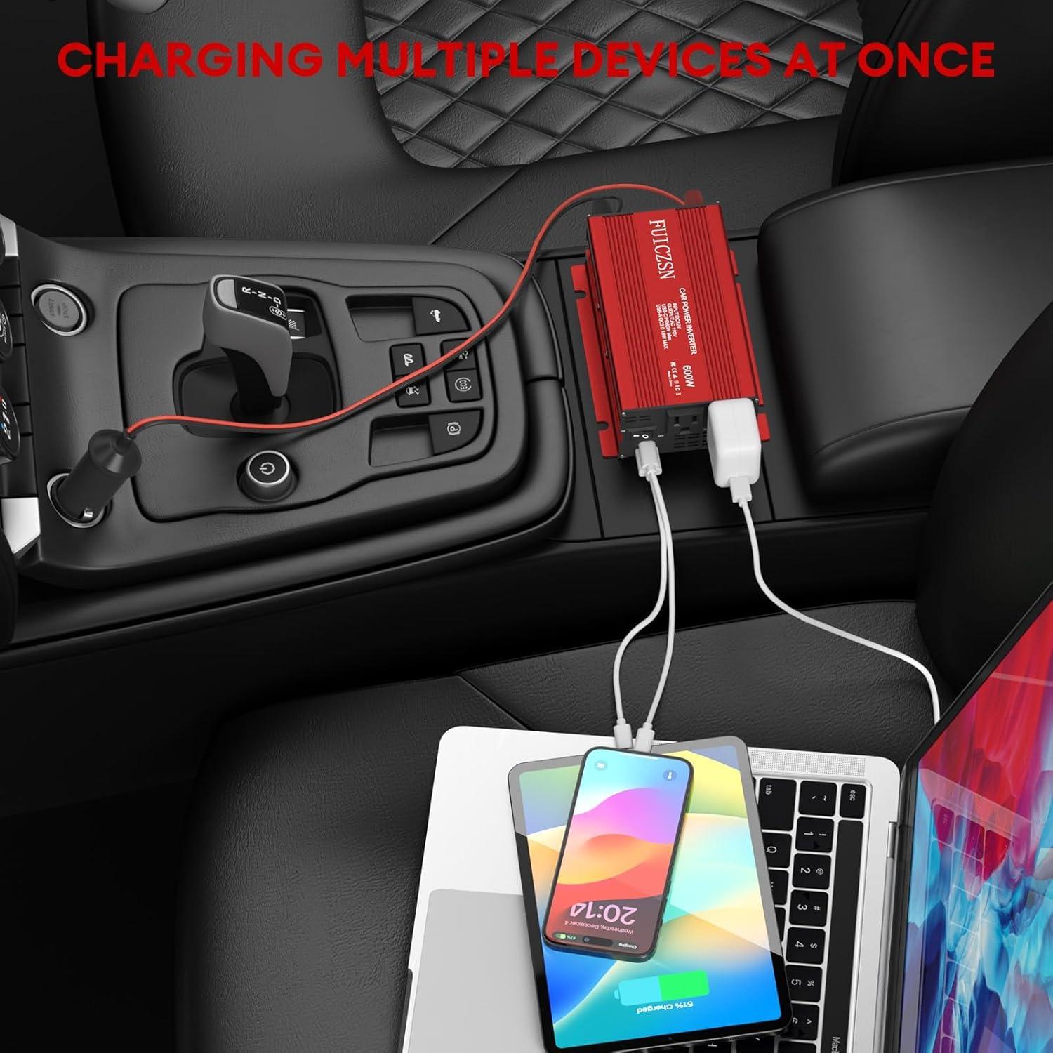 Inversor de Potencia de Coche 600W FUICZSN 12V a 110V AC