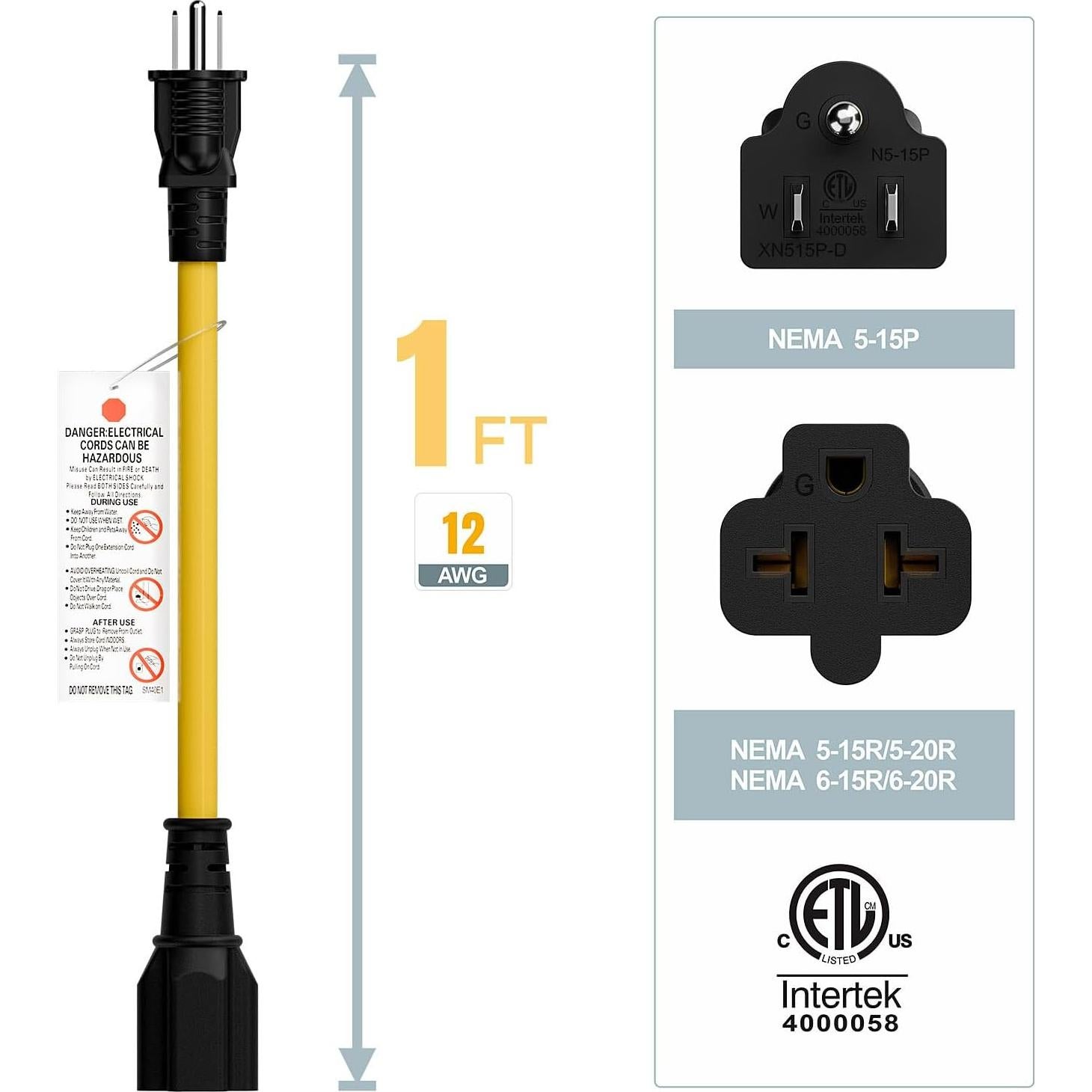 Adaptador de Enchufe CA 4 en 1 Plugrand 30.48cm 15A 125V