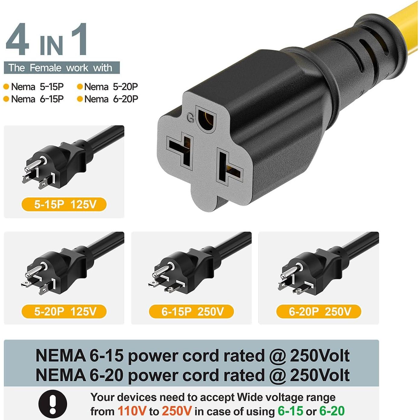 Adaptador de Enchufe CA 4 en 1 Plugrand 30.48cm 15A 125V