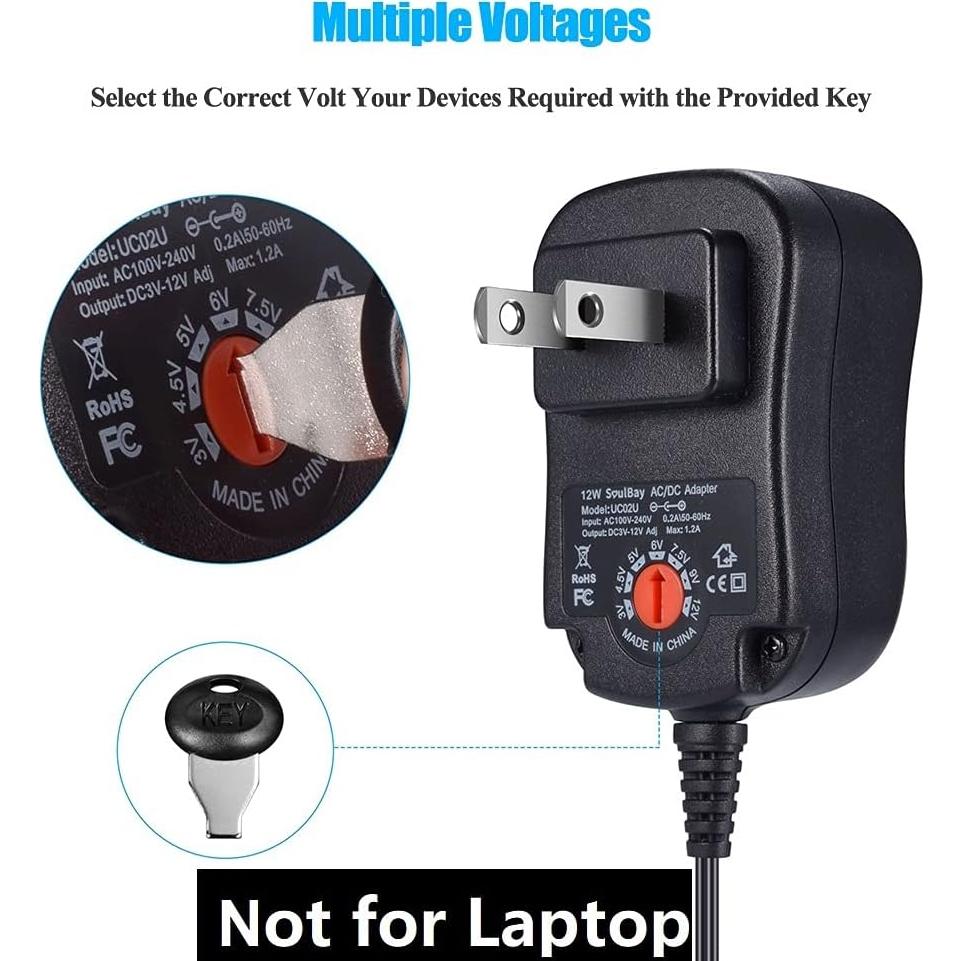 Adaptador de Corriente AC/DC SoulBay 12W 3V-12V 8 Enchufes