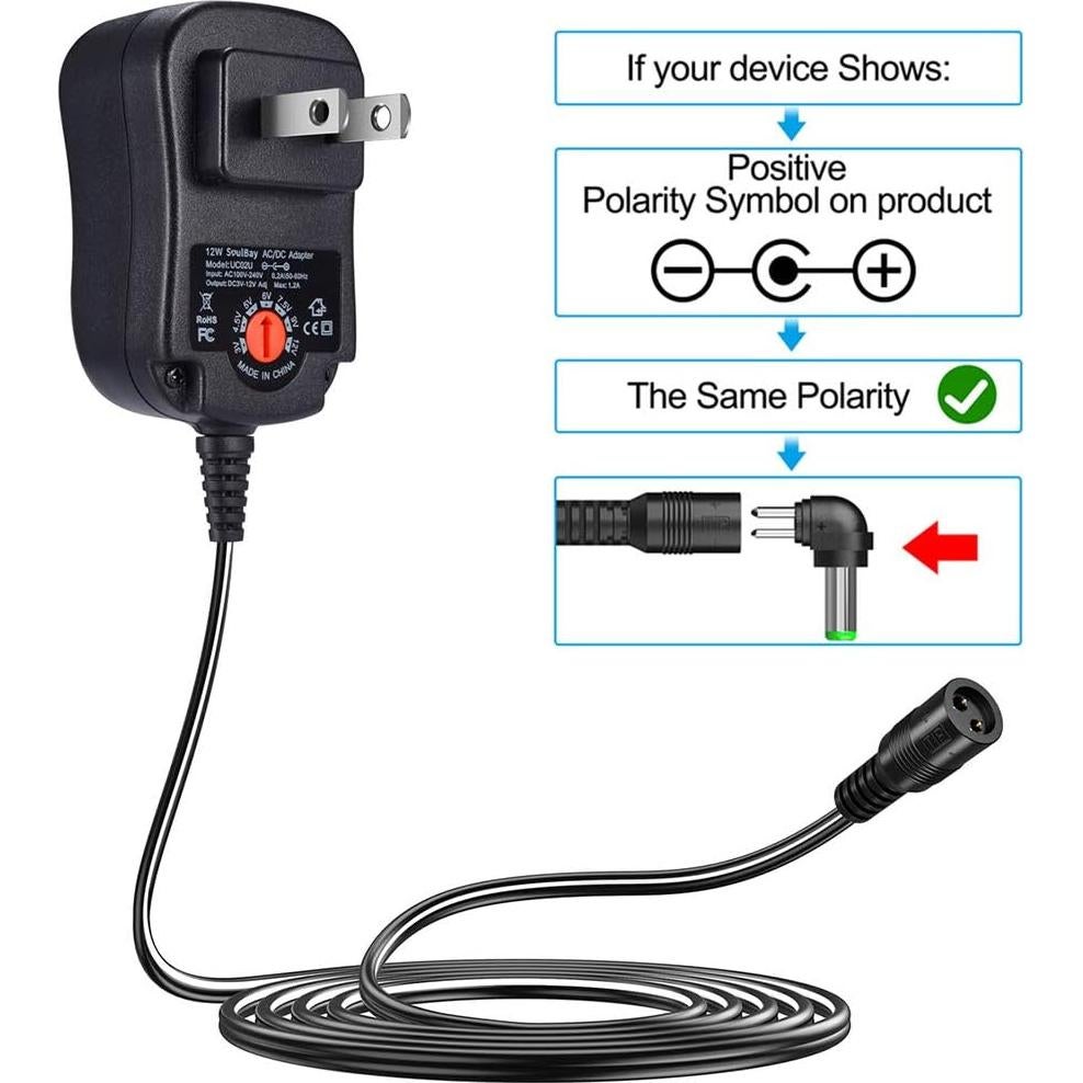 Adaptador de Corriente AC/DC SoulBay 12W 3V-12V 8 Enchufes