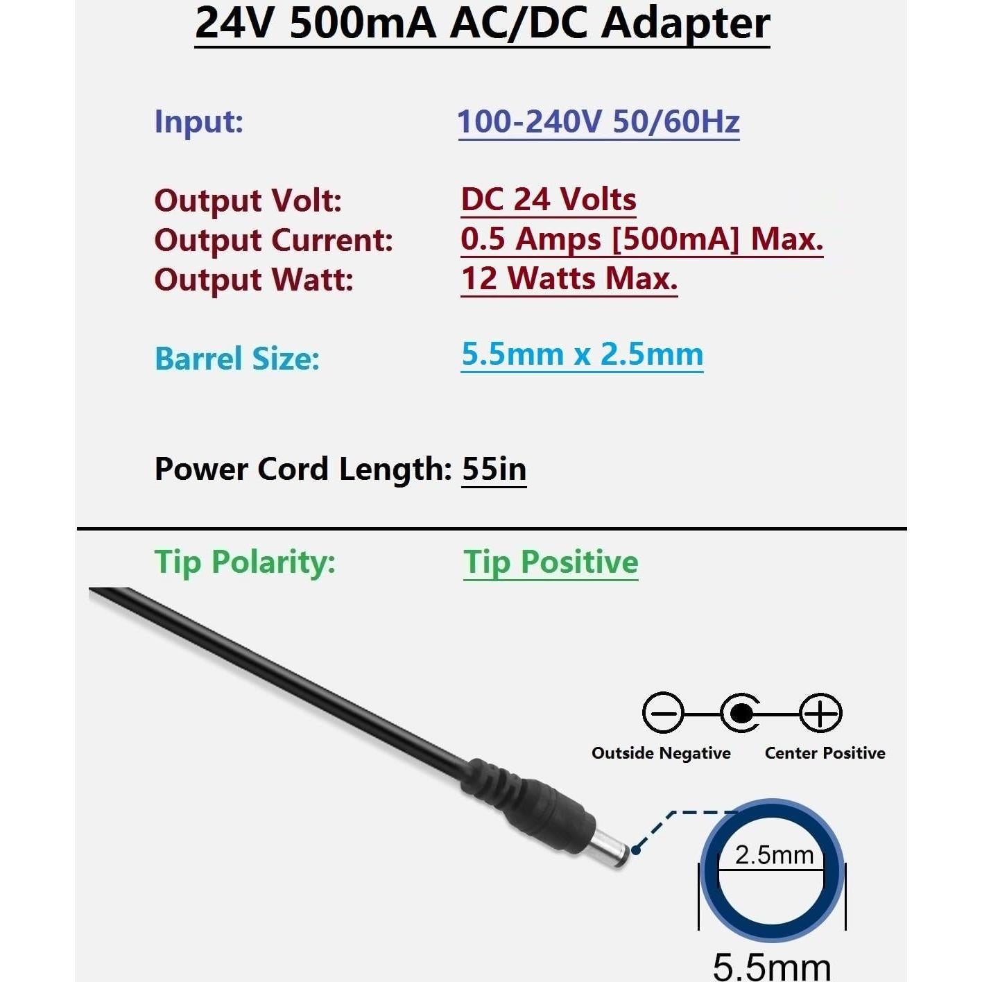 Adaptador de Alimentación AC/DC 24V 0.5A Anrytech 12W