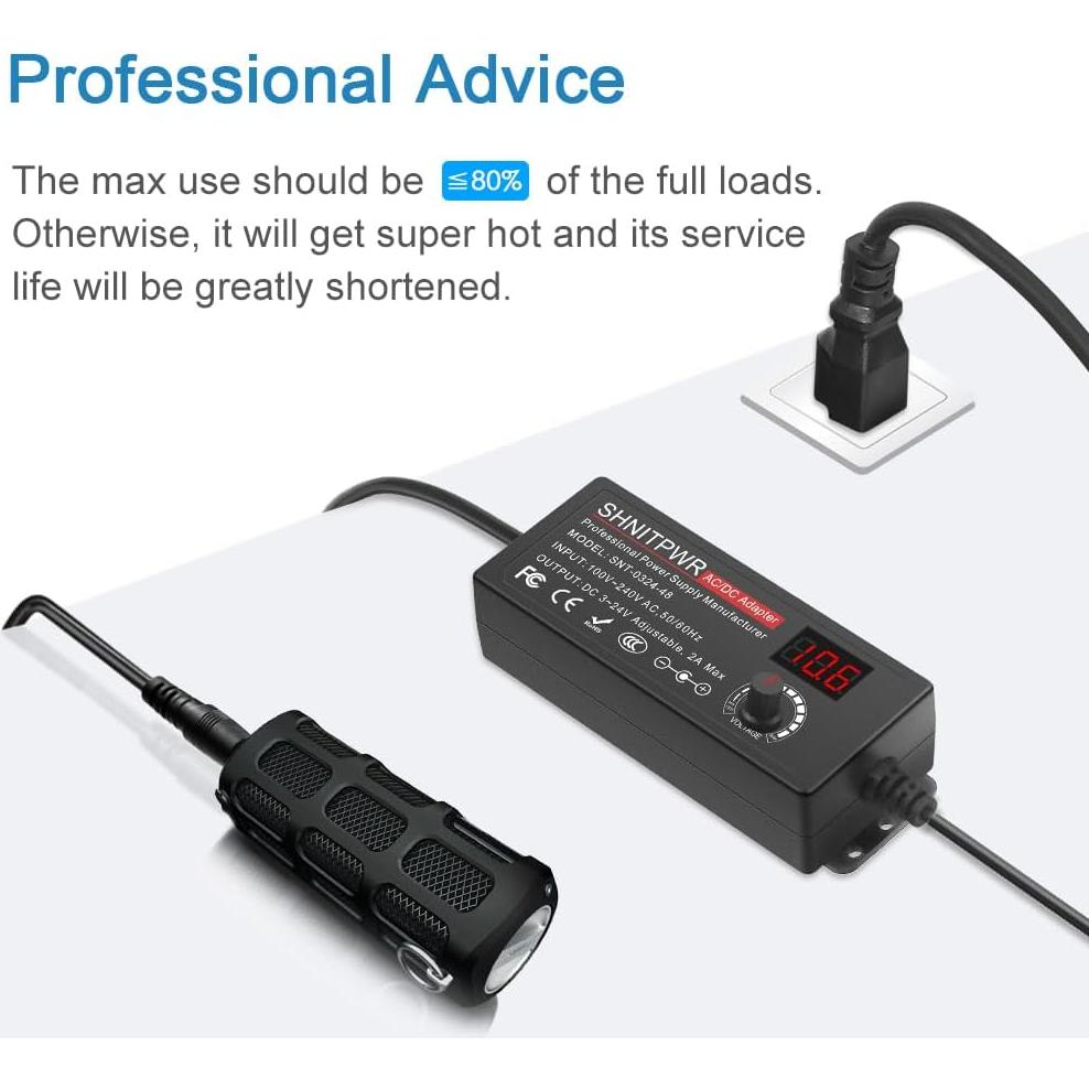 Adaptador Universal CA a CC SHNITPWR 48W 3V-24V 2A Ajustable