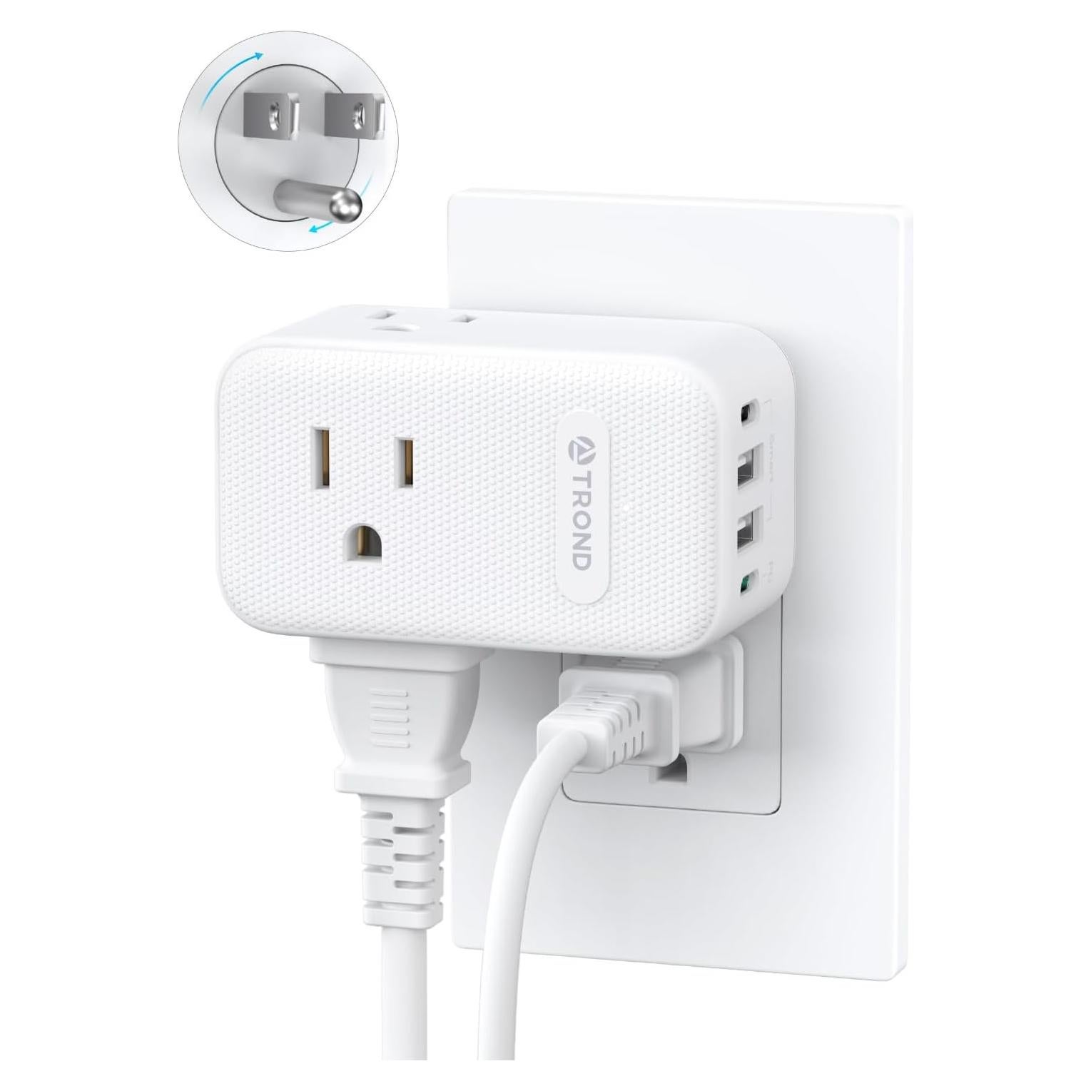 Extensor de Enchufe TROND 3 Salidas AC y 4 USB 20W Rotatorio 360°