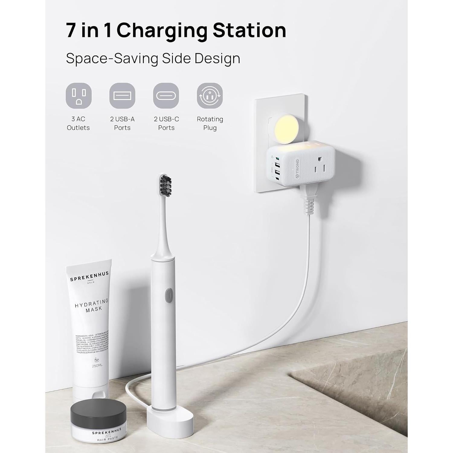 Extensor de Enchufe TROND 3 Salidas AC y 4 USB 20W Rotatorio 360°