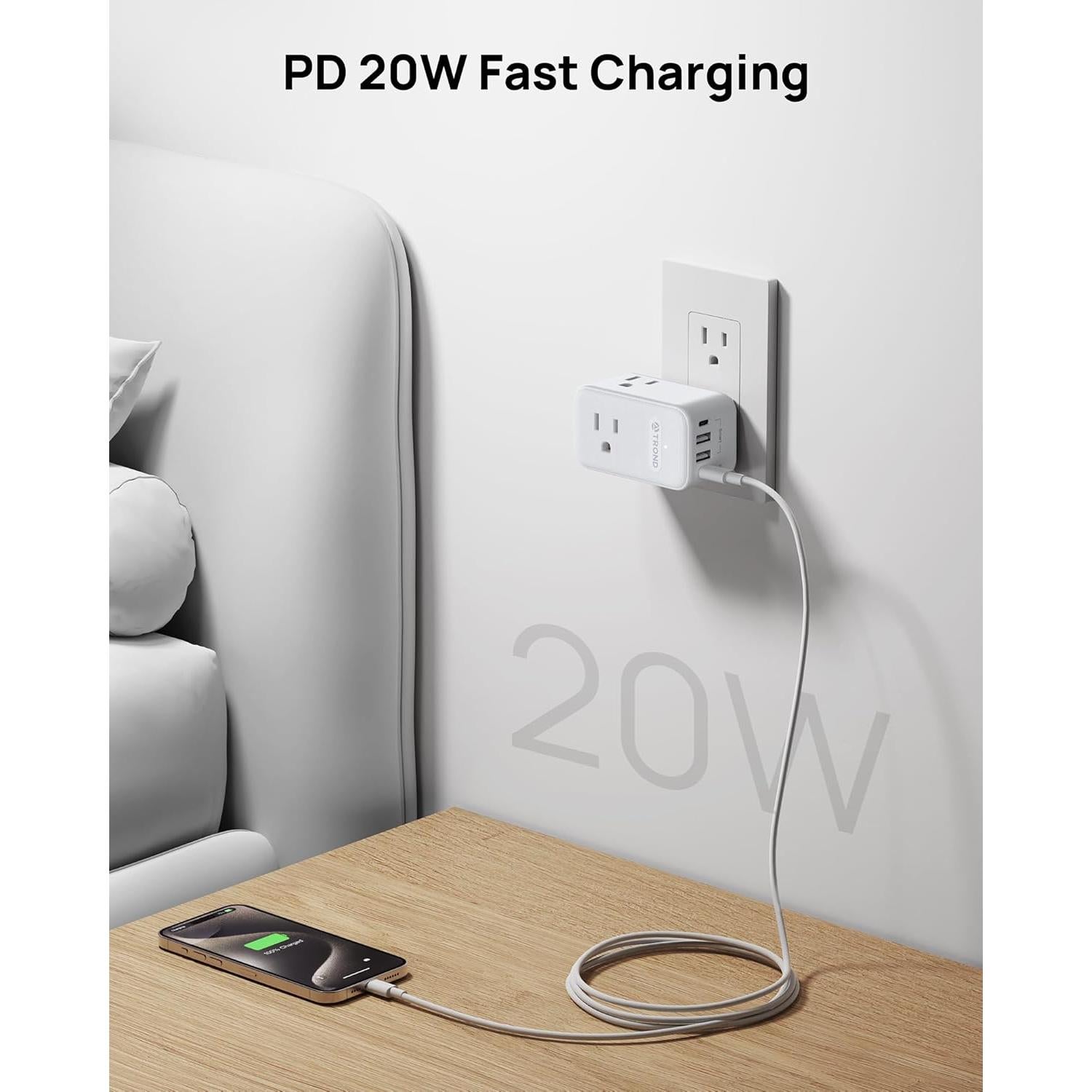 Extensor de Enchufe TROND 3 Salidas AC y 4 USB 20W Rotatorio 360°