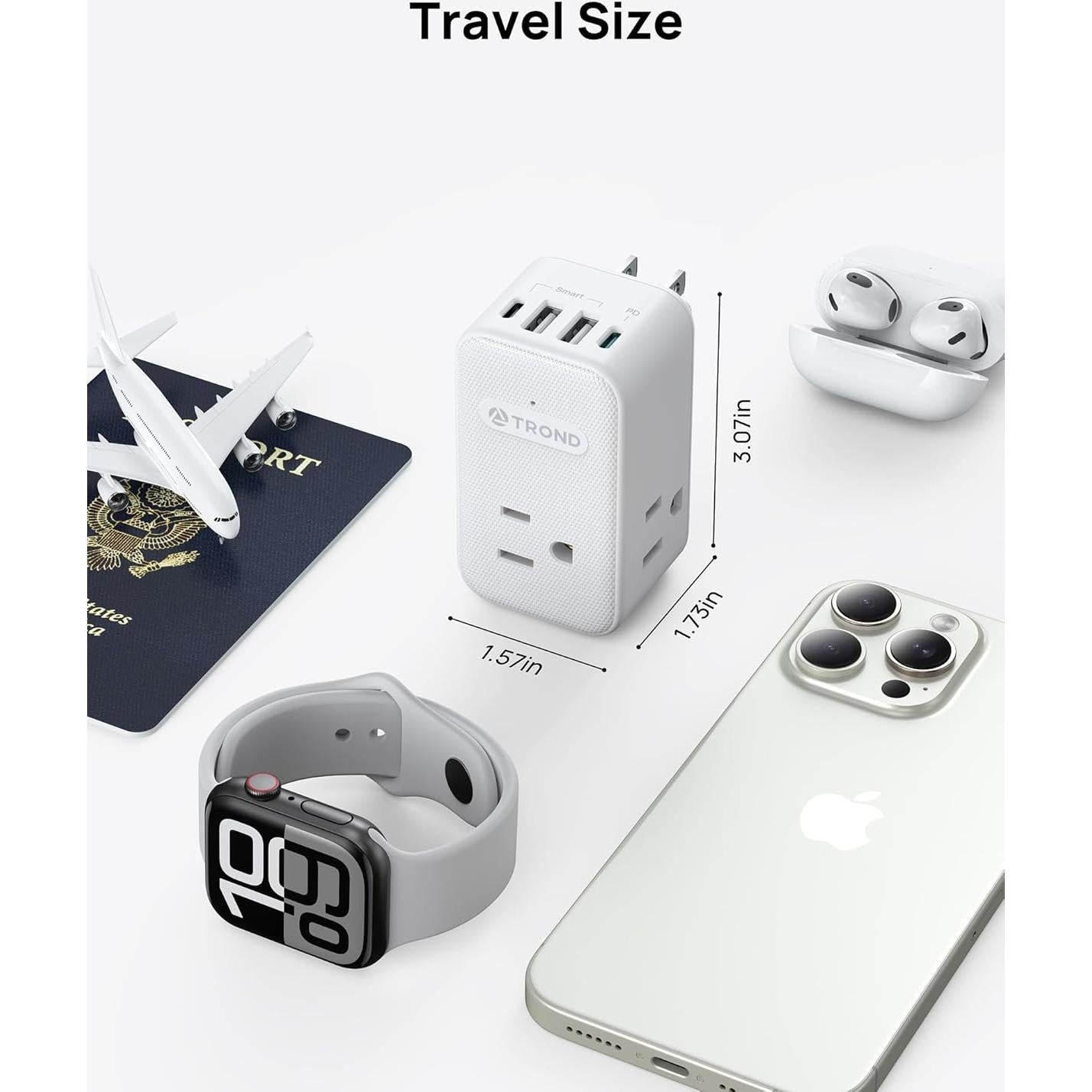 Extensor de Enchufe TROND 3 Salidas AC y 4 USB 20W Rotatorio 360°