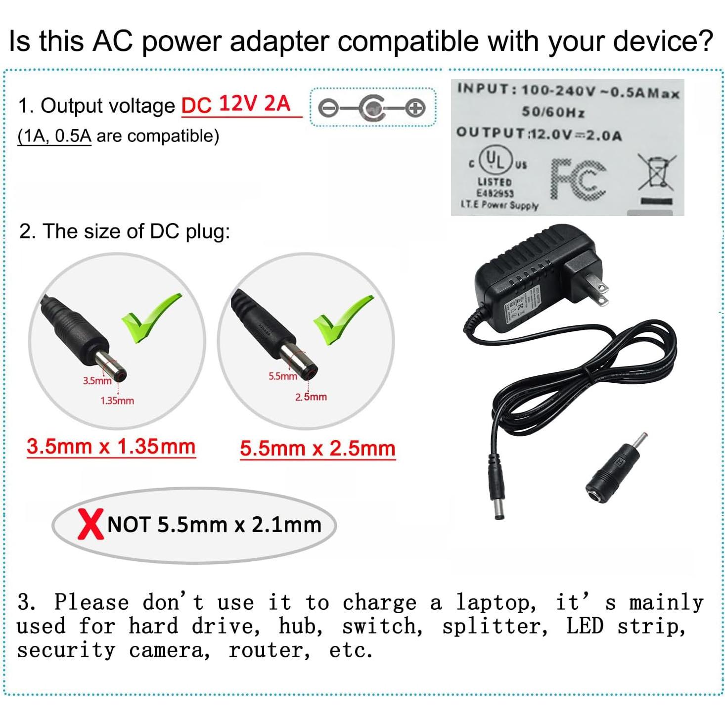 Adaptador de corriente 12V 2A DCHAV CA a CC 1.2m