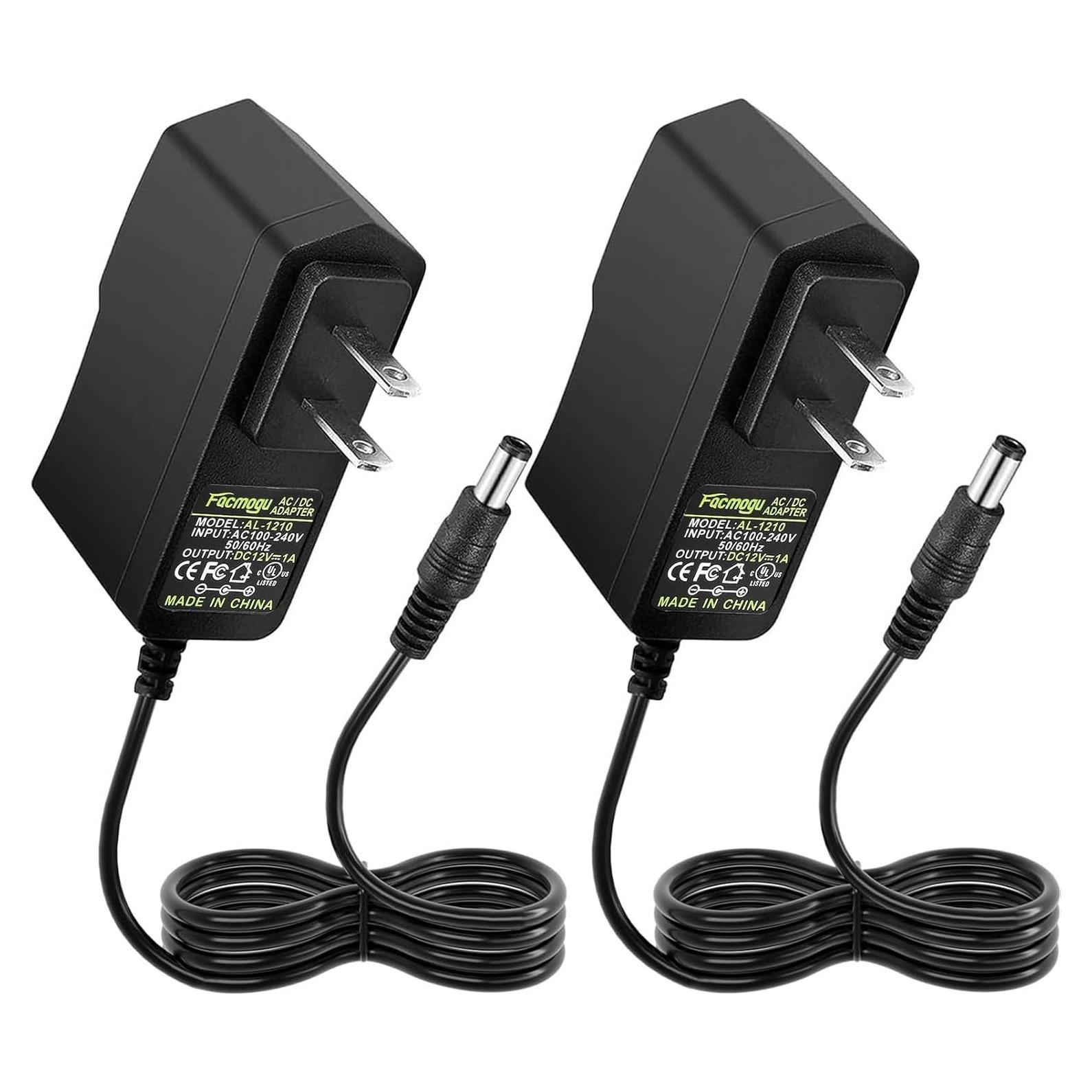 Adaptador de Pared 12V 1A Facmogu - 2 Pack, 12W, 100-240V