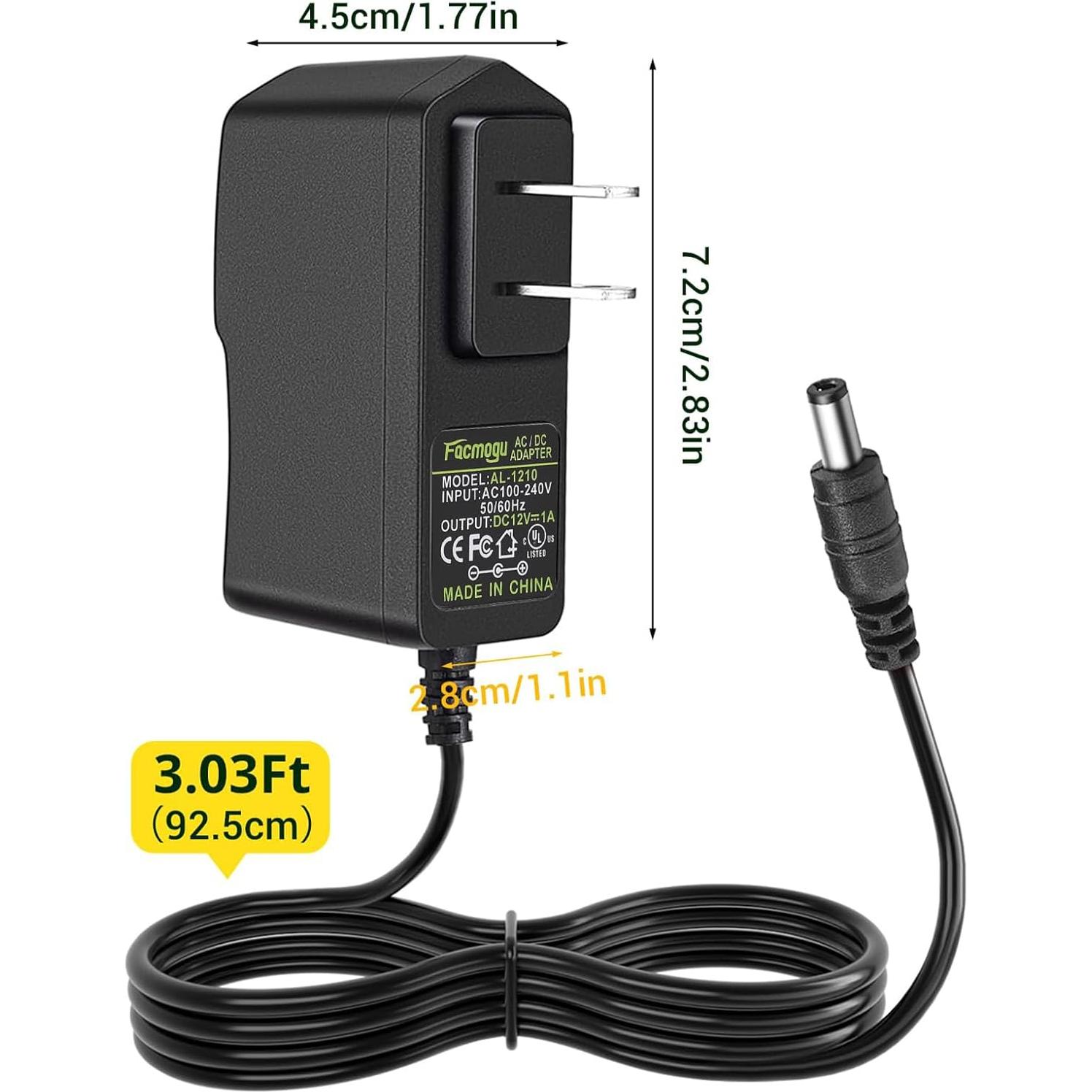 Adaptador de Pared 12V 1A Facmogu - 2 Pack, 12W, 100-240V