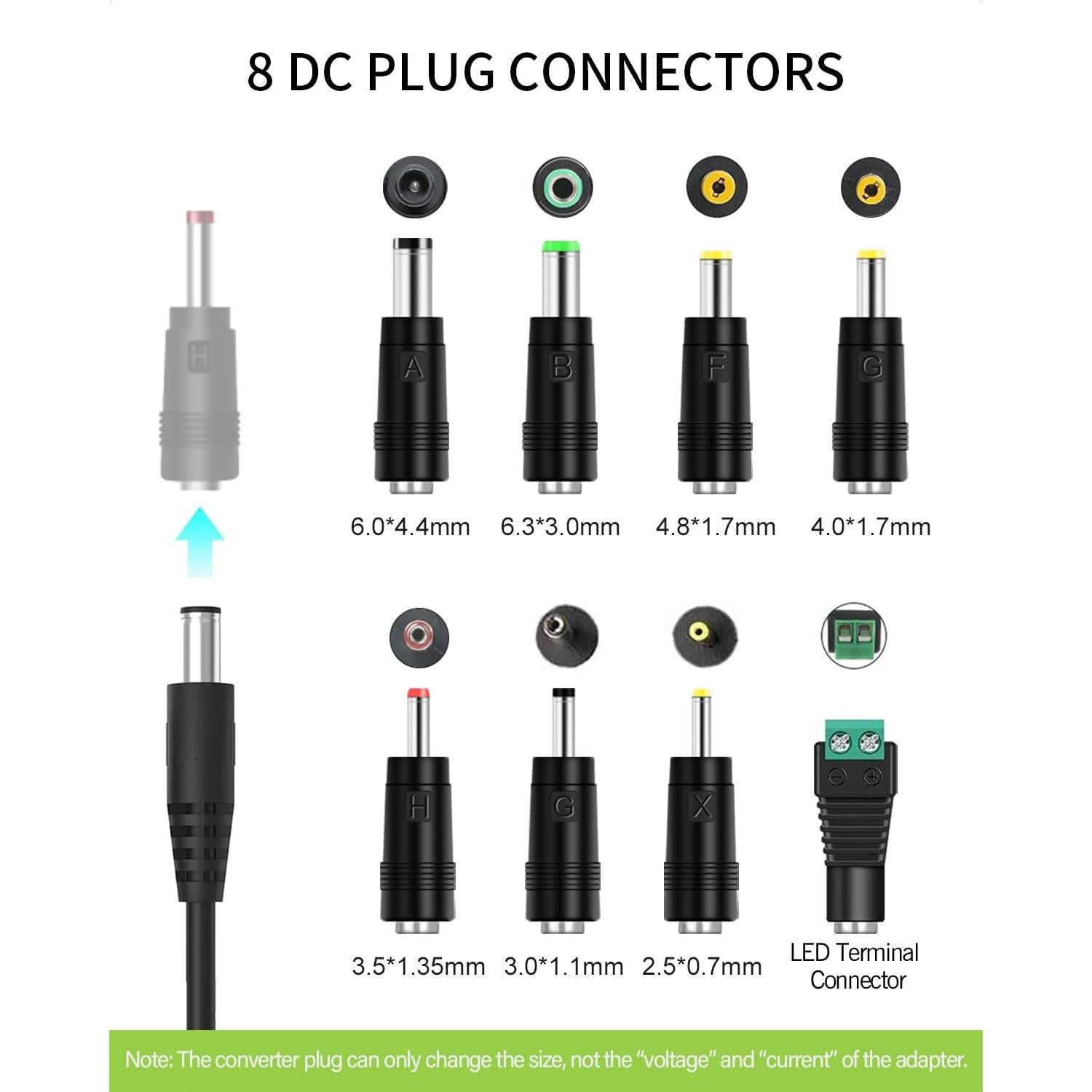 Adaptador de Corriente 12V 2A con 8 Conectores Intercambiables