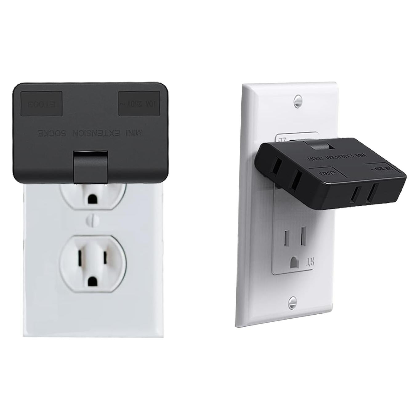 Extensor de enchufe plano 3 vías ETwinCoo negro - Adaptador seguro