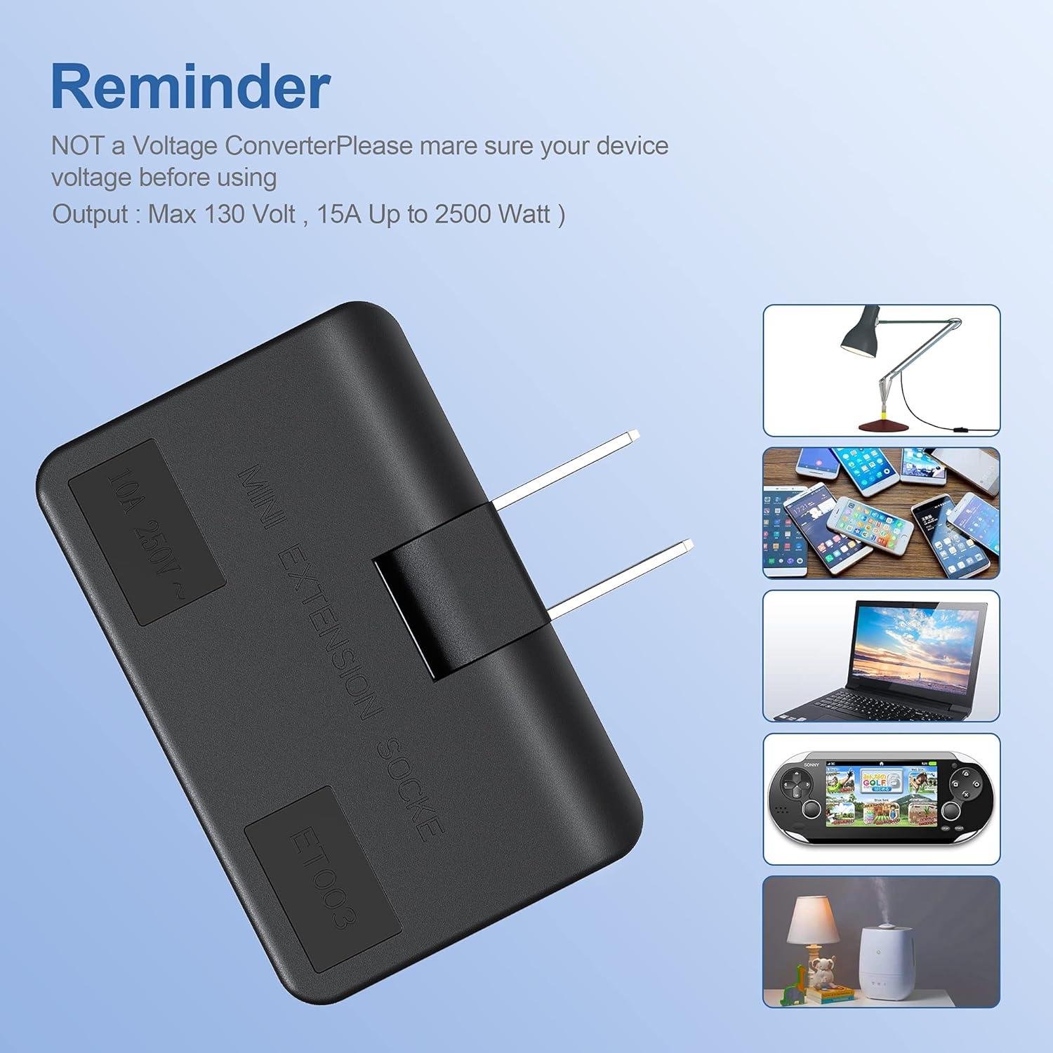 Extensor de enchufe plano 3 vías ETwinCoo negro - Adaptador seguro