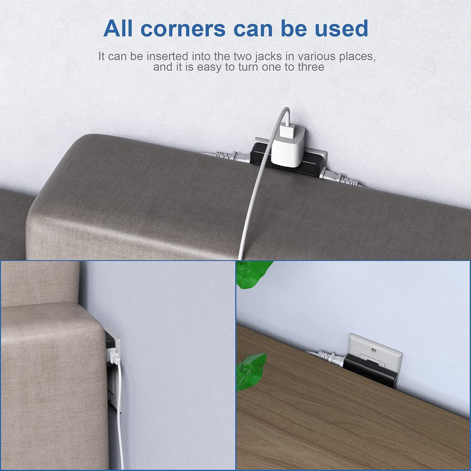 Extensor de enchufe plano 3 vías ETwinCoo negro - Adaptador seguro