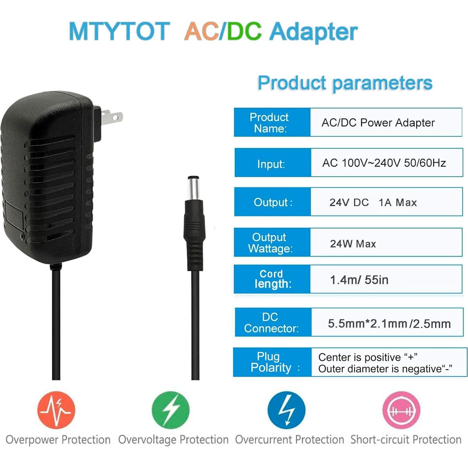 Adaptador AC/DC 24V 1A MTYTOT para luces LED y CCTV