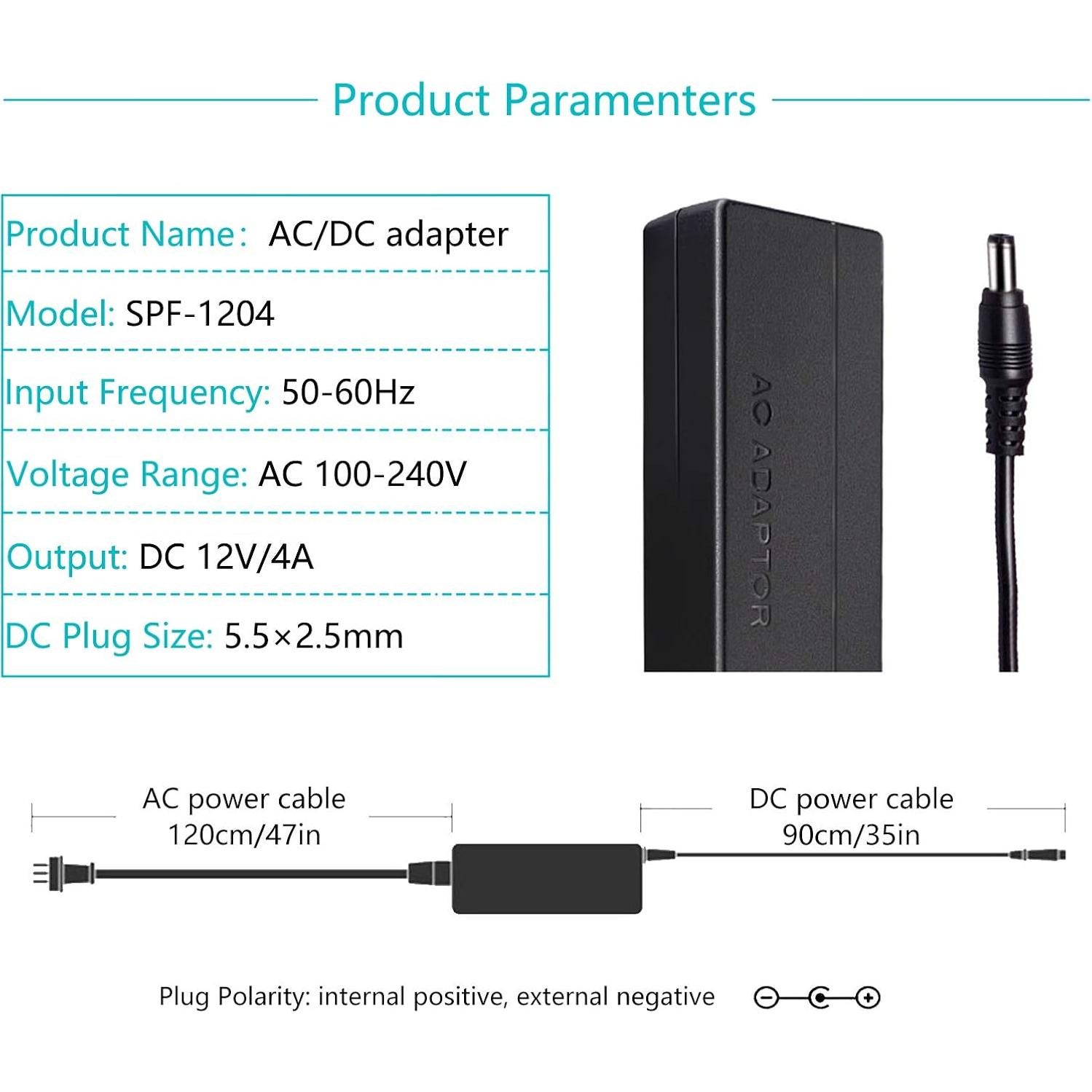 Adaptador de Corriente AC 12V 4A Senshunshiye - 0.9m