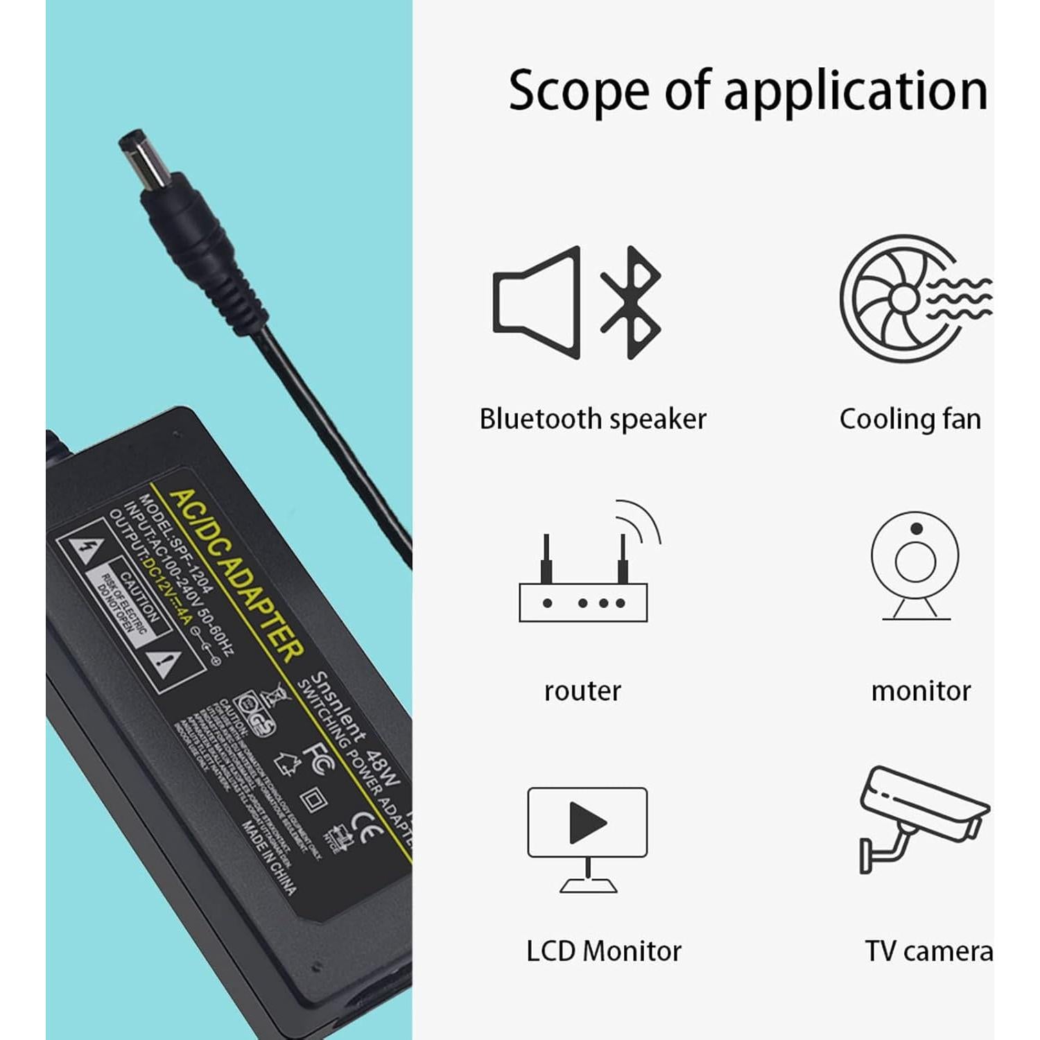 Adaptador de Corriente AC 12V 4A Senshunshiye - 0.9m