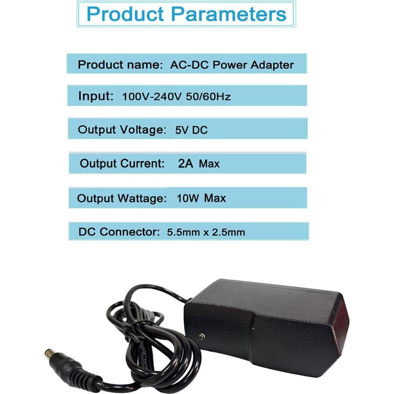 Adaptador de Alimentación 5V 2A MTYTOT para LED y Cámaras