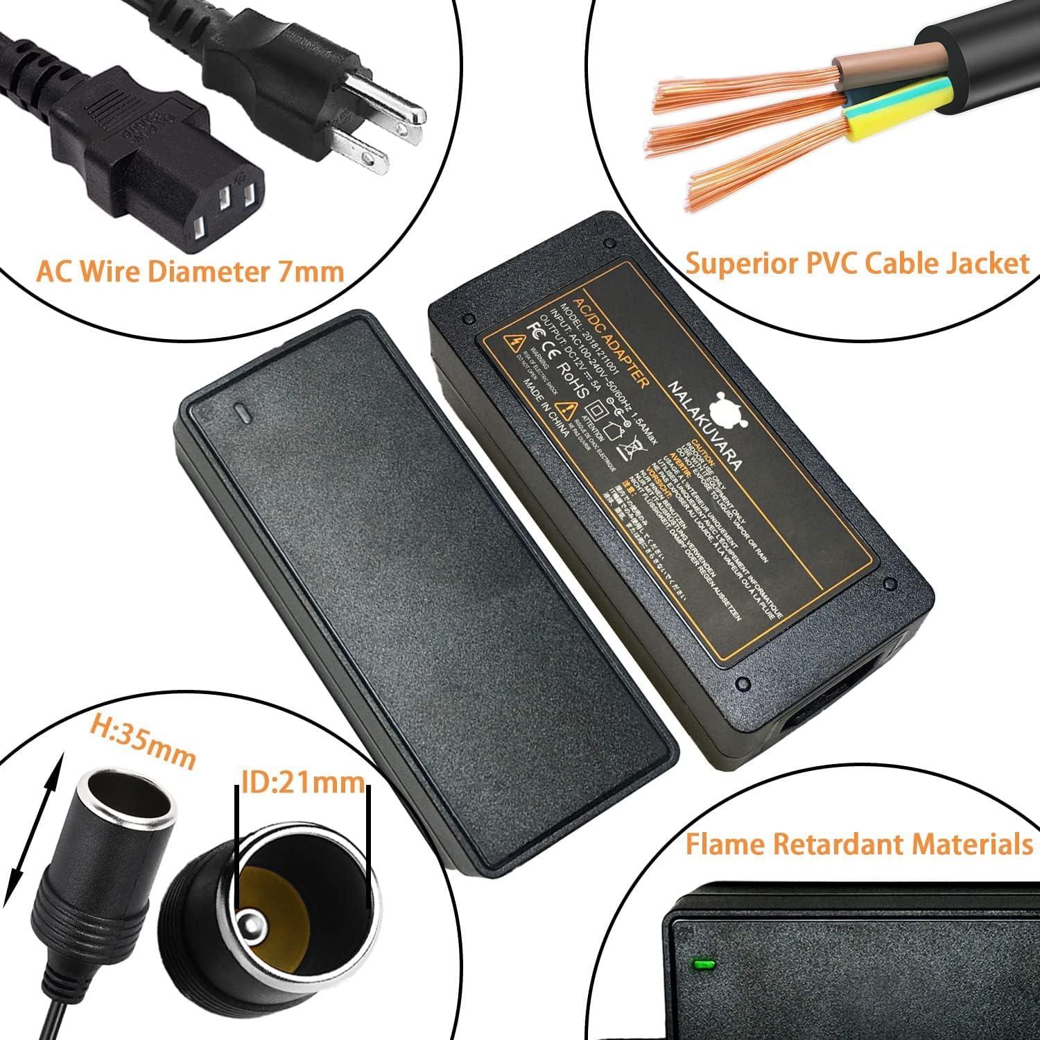 Convertidor AC a DC 12V 5A 60W NALAKUVARA para Automóvil