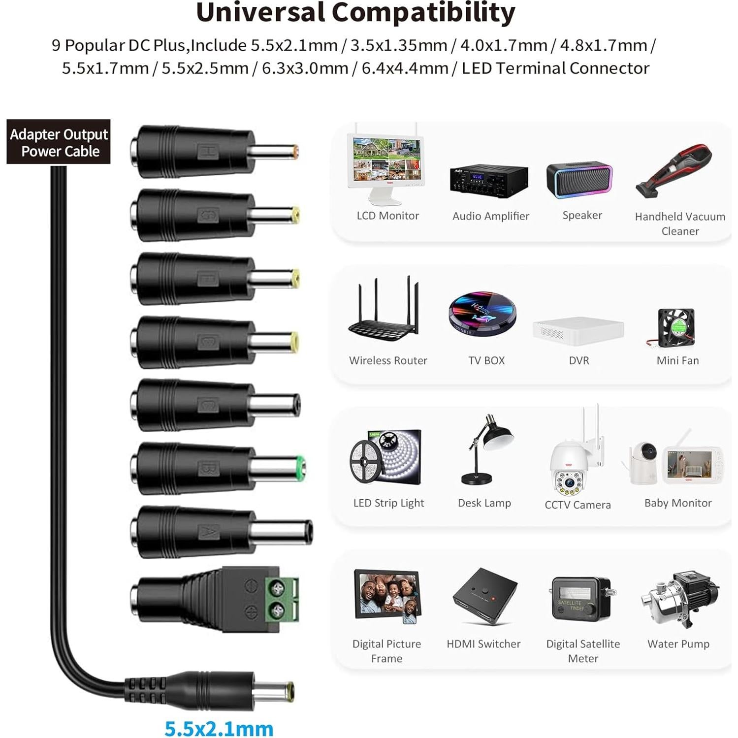 Adaptador de Alimentación Tonton 12V 2A 24W con 8 Puntas