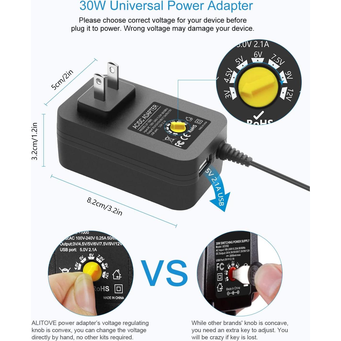 Adaptador de Poder Universal ALITOVE 30W Ajustable 3V-12V
