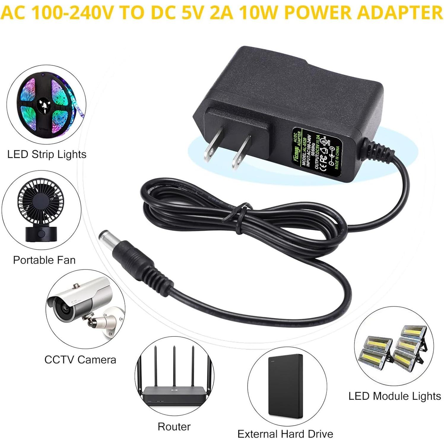 Adaptador de Corriente DC 5V 2A Facmogu - 2 Paquete