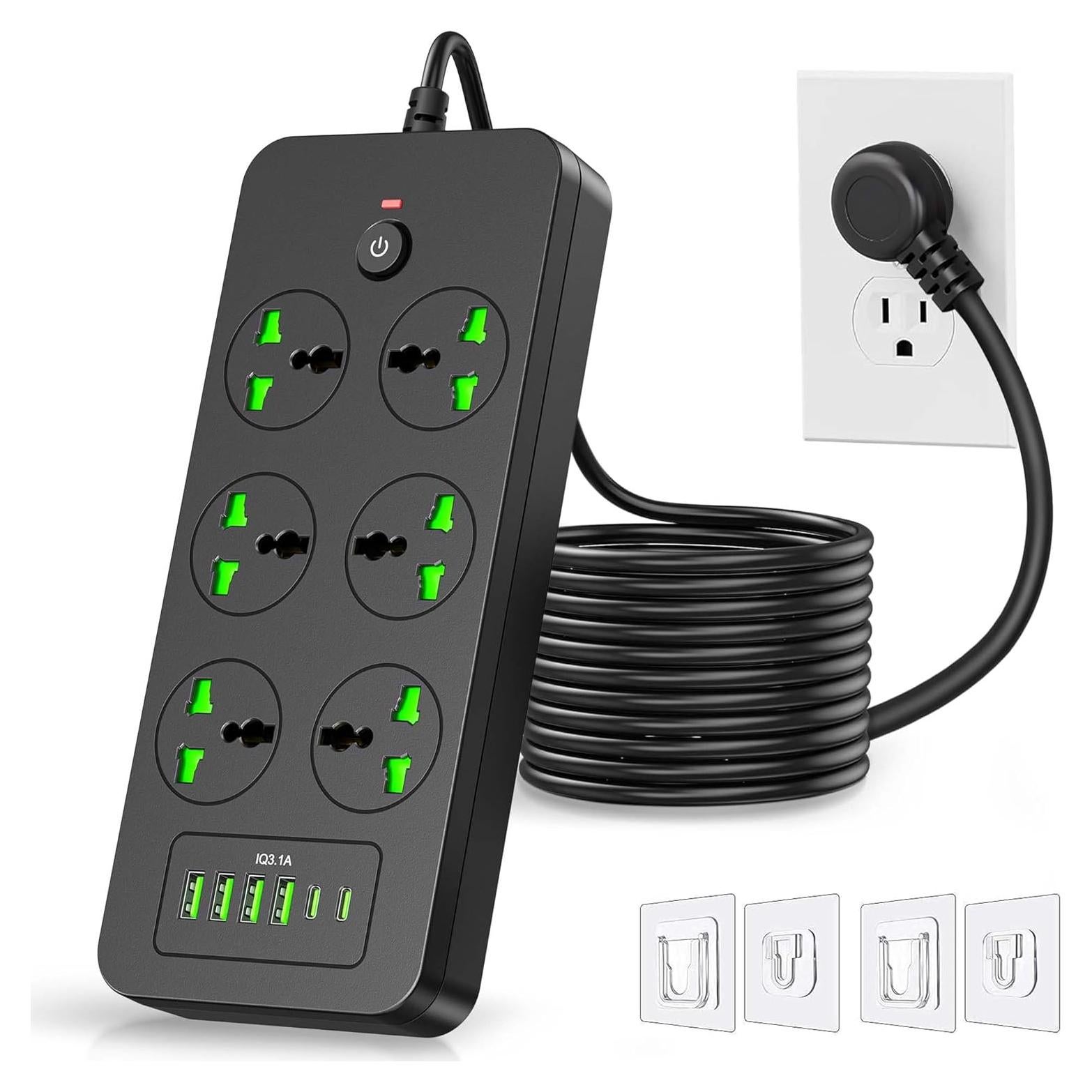 Regleta de Enchufes Universales XYZCREAT 6 Salidas 4 USB Carga Rápida