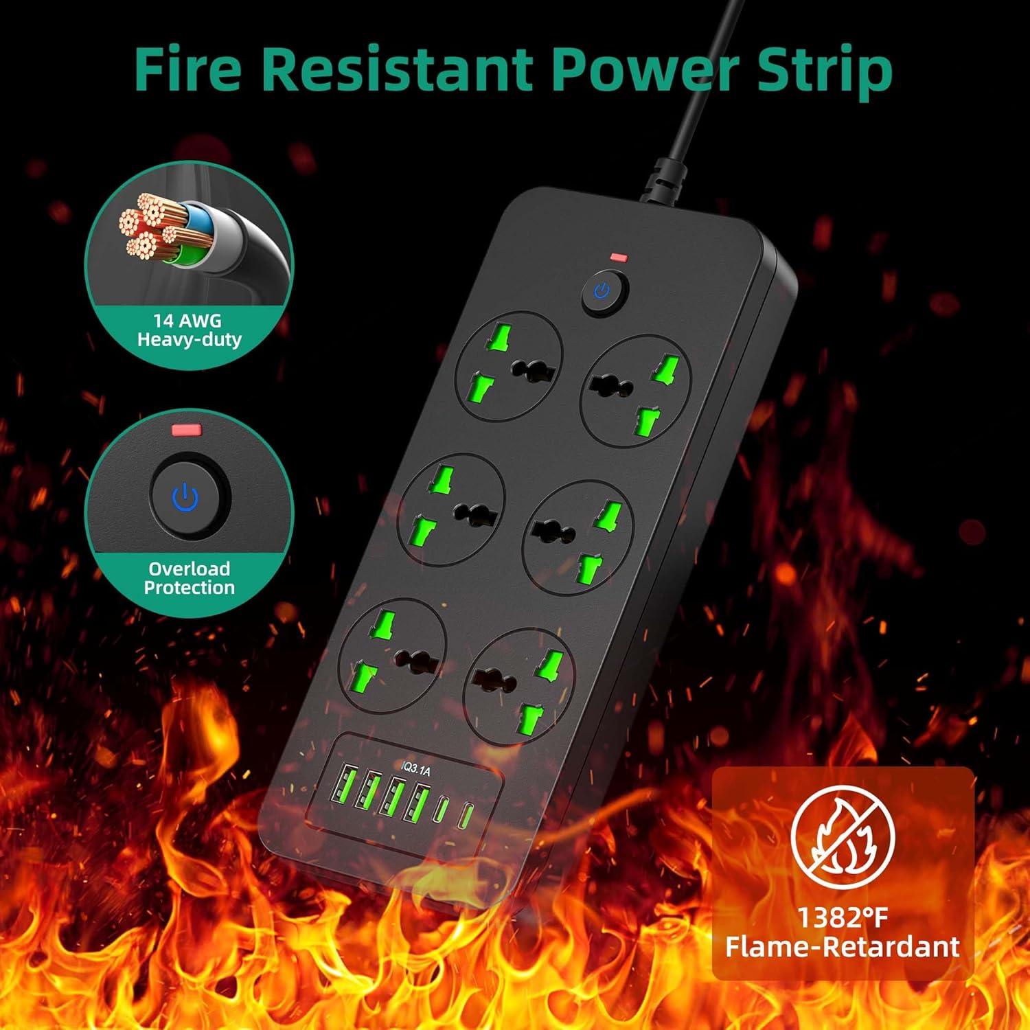 Regleta de Enchufes Universales XYZCREAT 6 Salidas 4 USB Carga Rápida