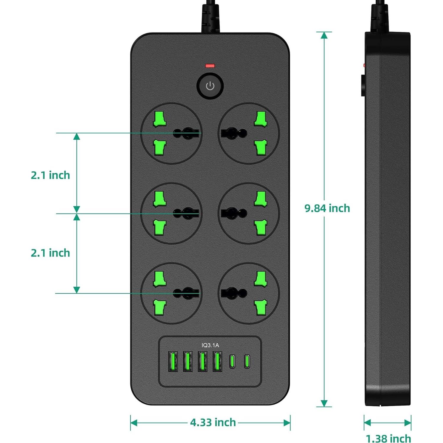 Regleta de Enchufes Universales XYZCREAT 6 Salidas 4 USB Carga Rápida