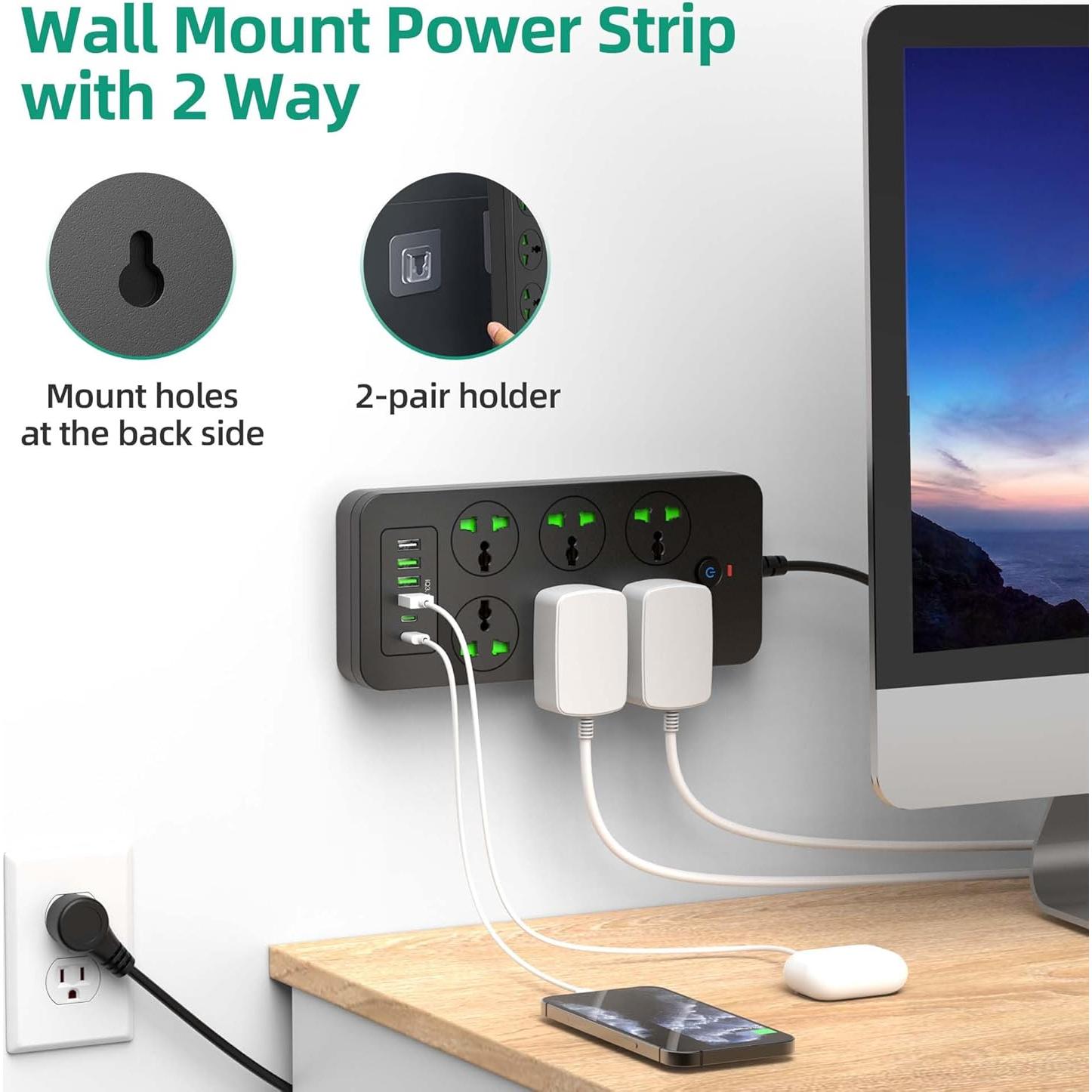 Regleta de Enchufes Universales XYZCREAT 6 Salidas 4 USB Carga Rápida