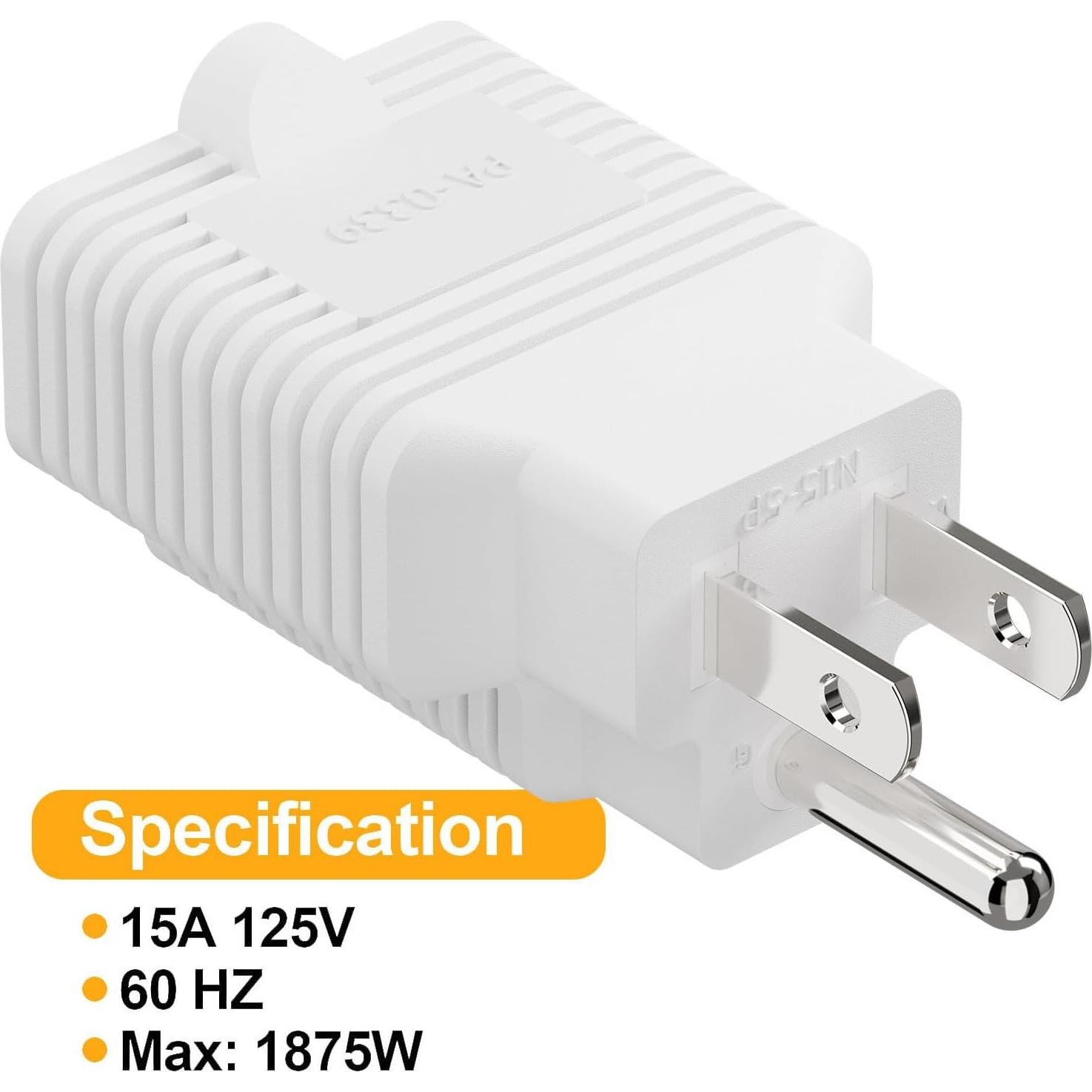 Adaptador de Enchufe CA 15A a 20A PluGrand 4 en 1 Blanco