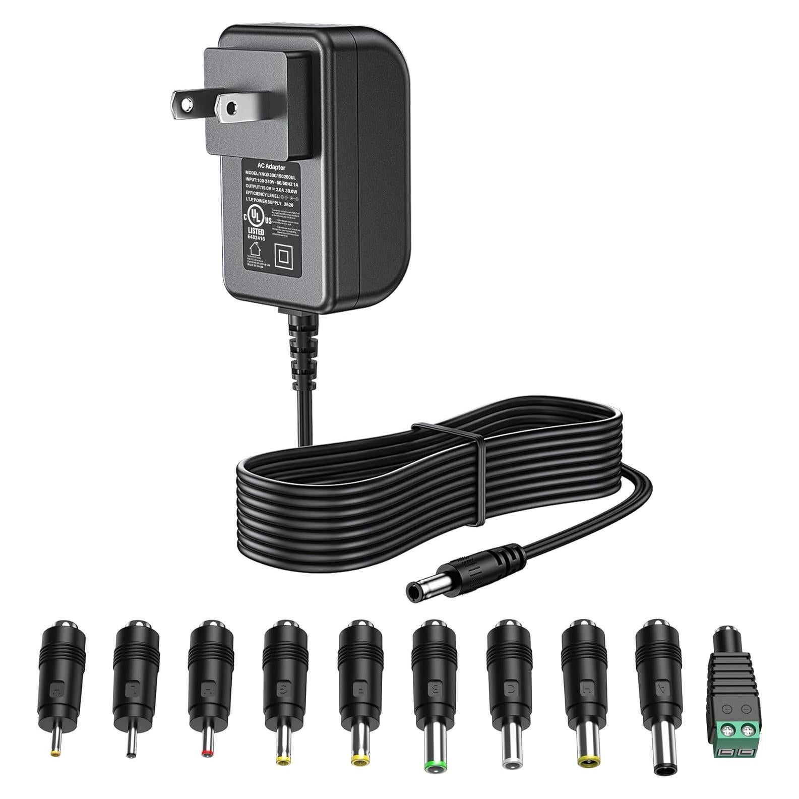 Fuente de Alimentación DONYOIE 15V 2A 30W Regulada con 10 Conectores