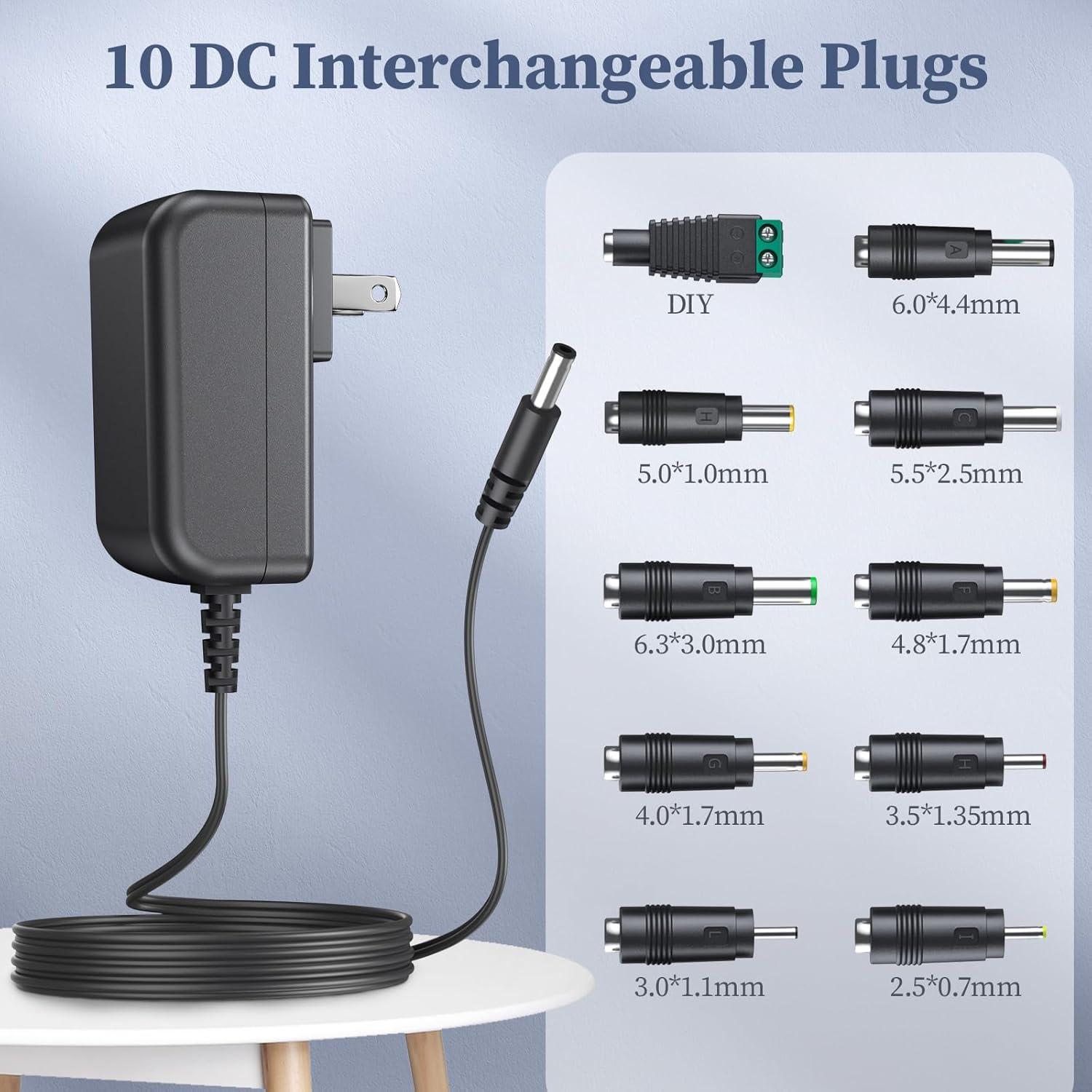 Fuente de Alimentación DONYOIE 15V 2A 30W Regulada con 10 Conectores