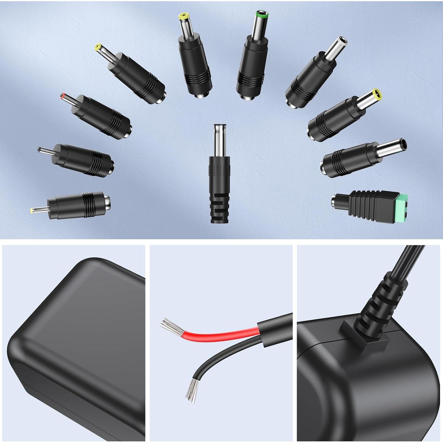 Fuente de Alimentación DONYOIE 15V 2A 30W Regulada con 10 Conectores