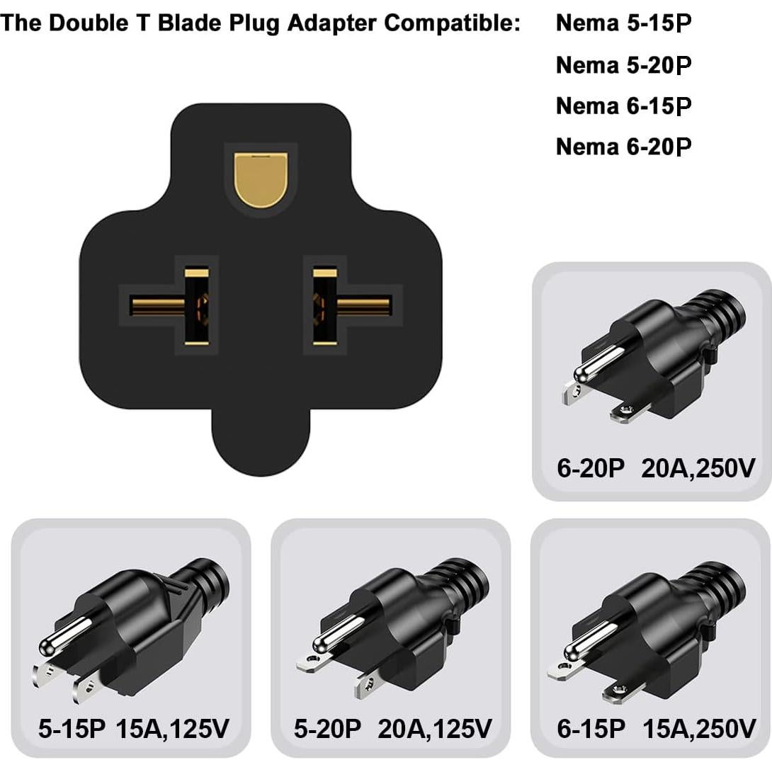 Adaptador de Enchufe 15A a 20A 0.3m 2Pack Nema 5-15P