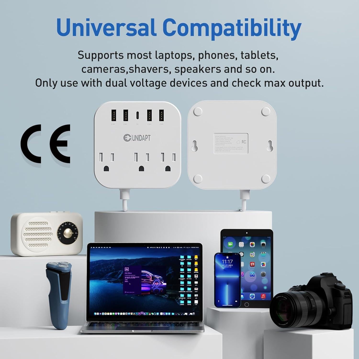 Adaptador de Enchufe Universal Unidapt WSS-603 con 5 USB y 3 AC