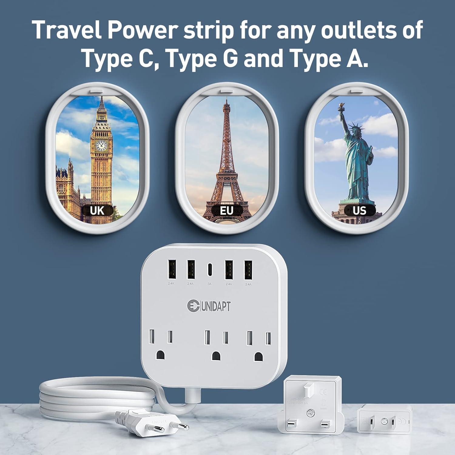 Adaptador de Enchufe Universal Unidapt WSS-603 con 5 USB y 3 AC