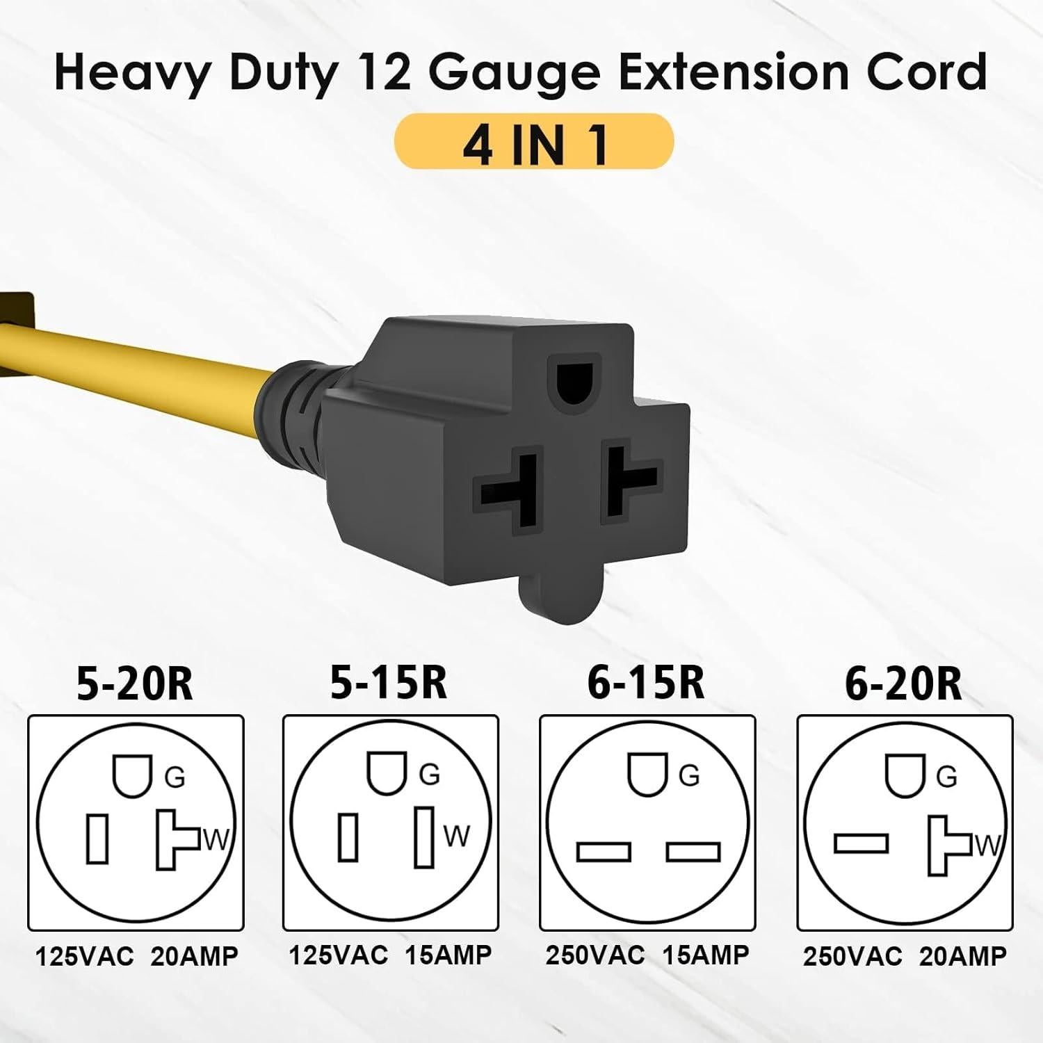 Adaptador de Enchufe 4 en 1 M1A2 Nema 5-15P a 6-20R 15A 250V