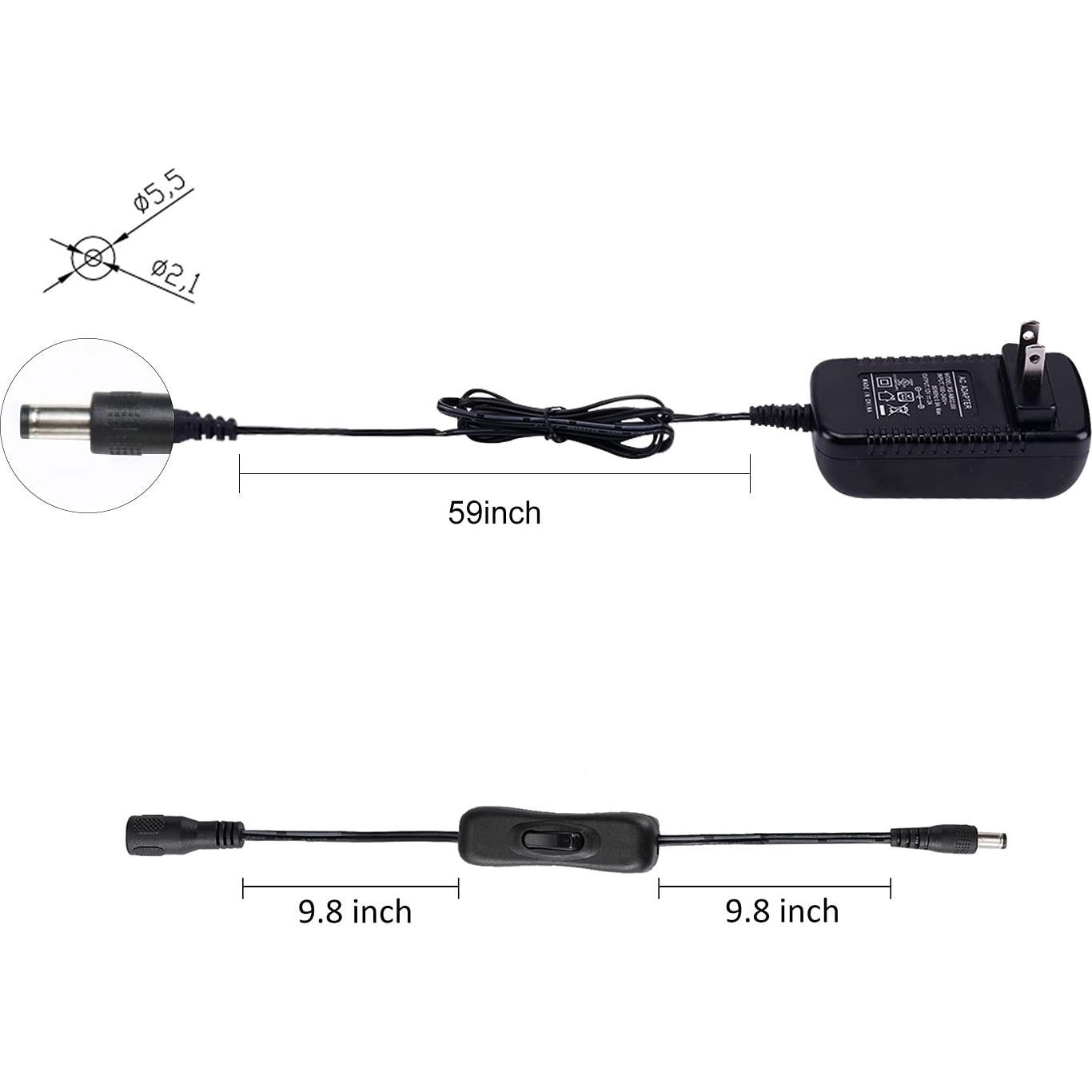 Fuente de Alimentación 12V 1.5A AIBOO Adaptador 18W con Interruptor