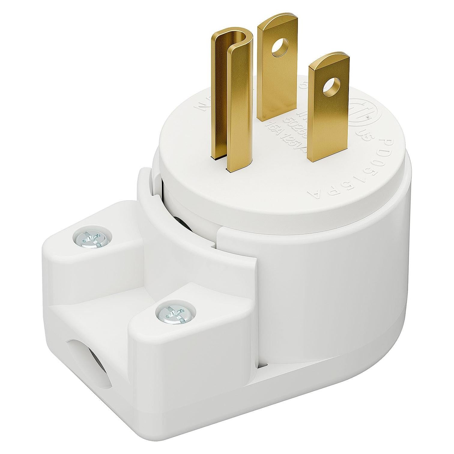 Enchufe de ángulo recto PluGrand Nema 5-15P 15A 125V Blanco