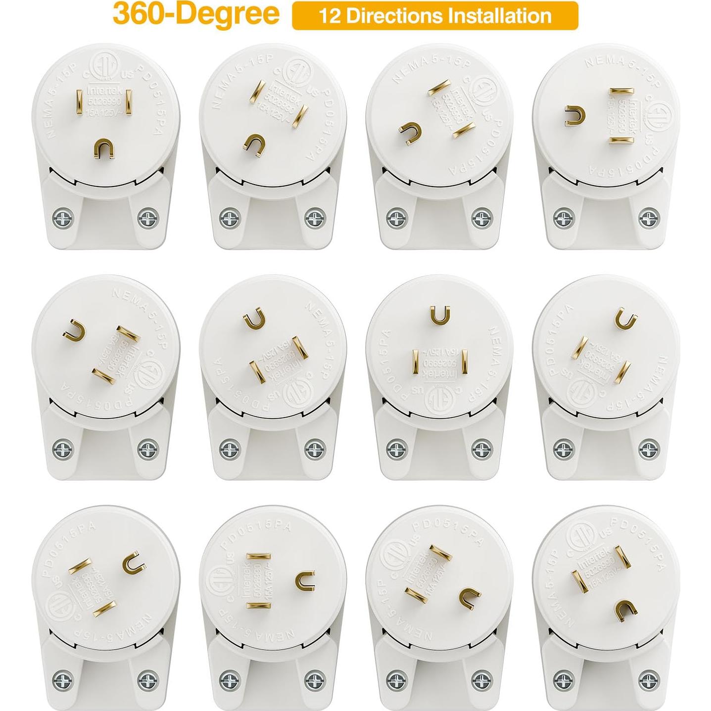 Enchufe de ángulo recto PluGrand Nema 5-15P 15A 125V Blanco