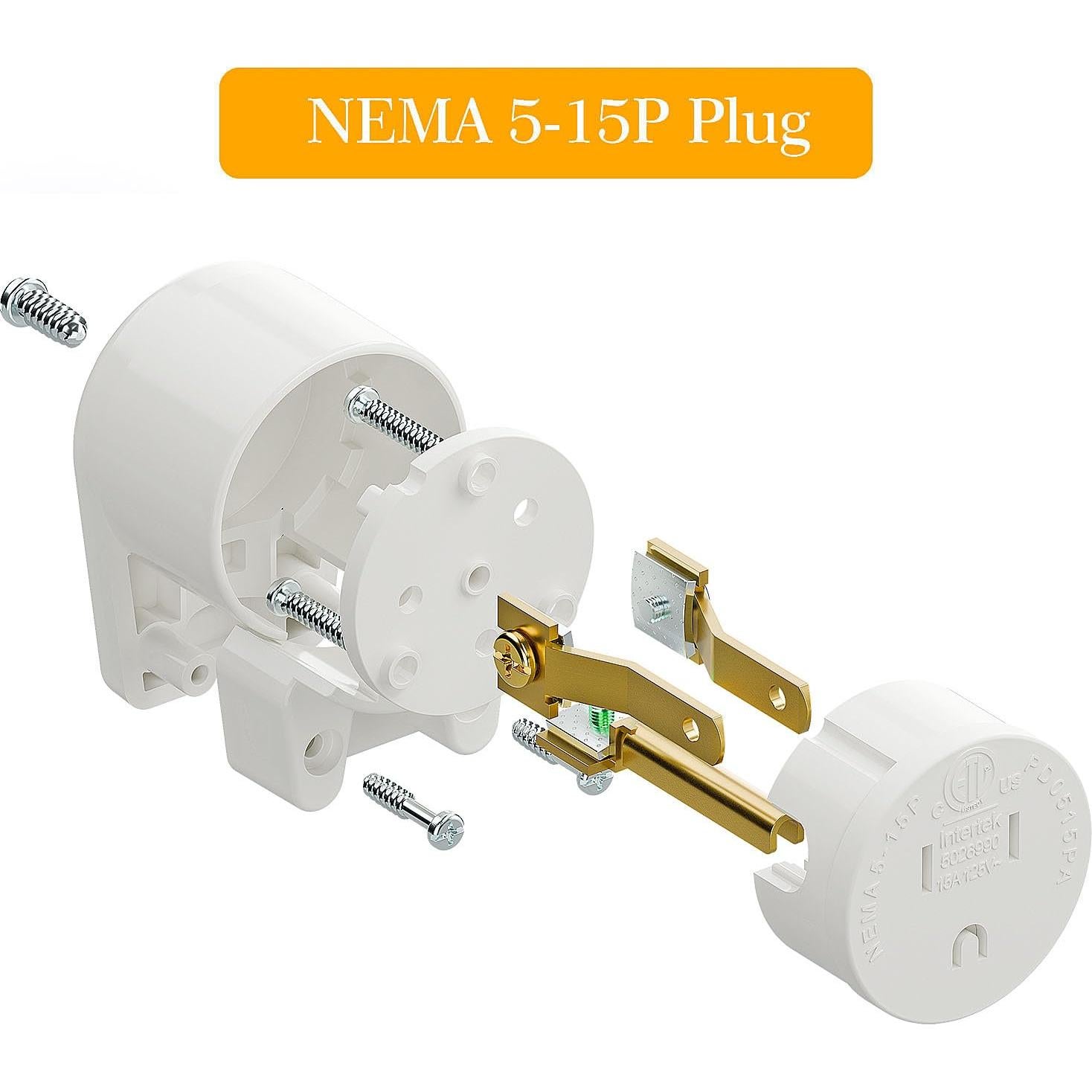 Enchufe de ángulo recto PluGrand Nema 5-15P 15A 125V Blanco