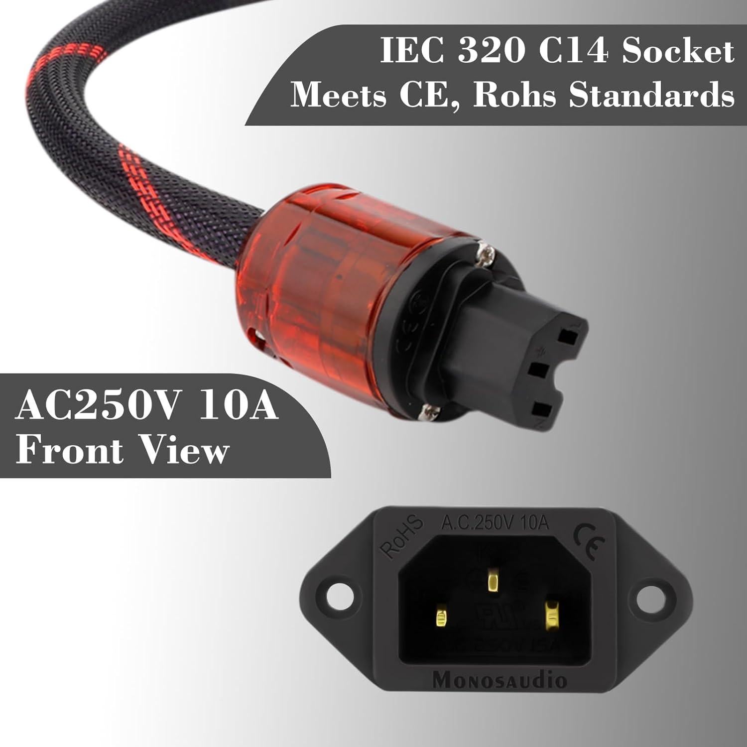 Enchufe de Alimentación Monosaudio IEC C14 250V 10A Chapado Oro