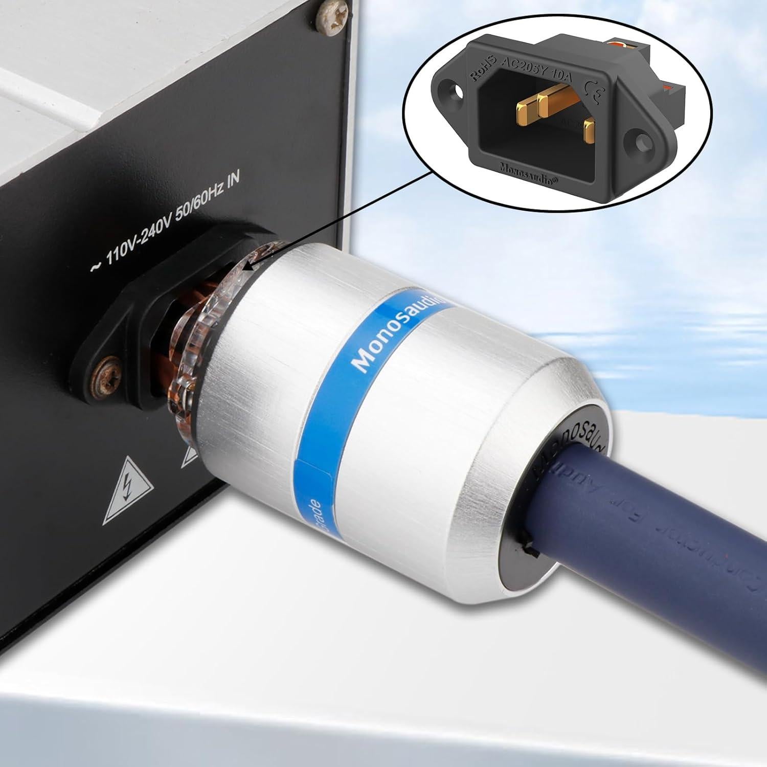 Enchufe de Alimentación Monosaudio IEC C14 250V 10A Chapado Oro