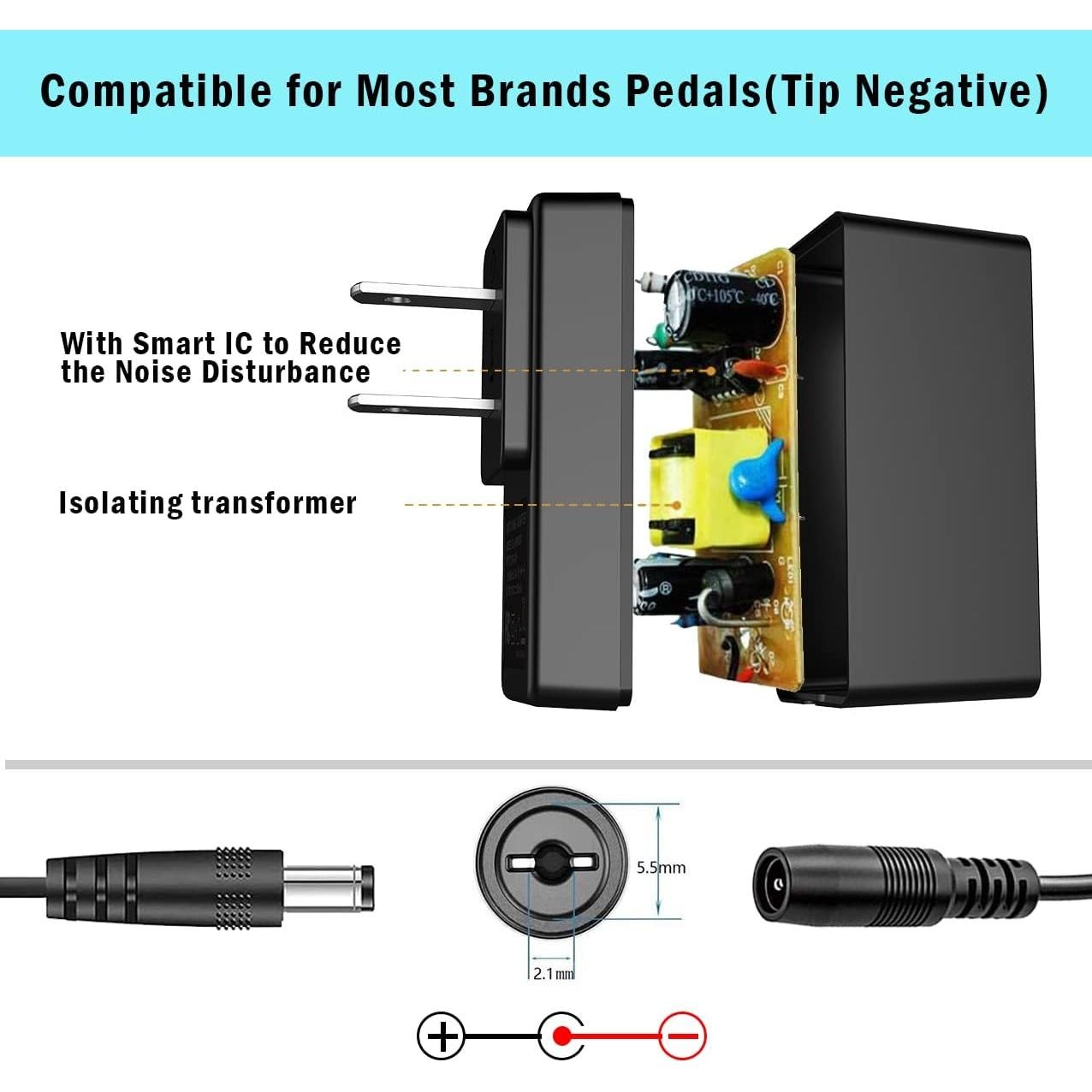 Fuente de Alimentación 9V JOYO para Pedales de Guitarra 800mA