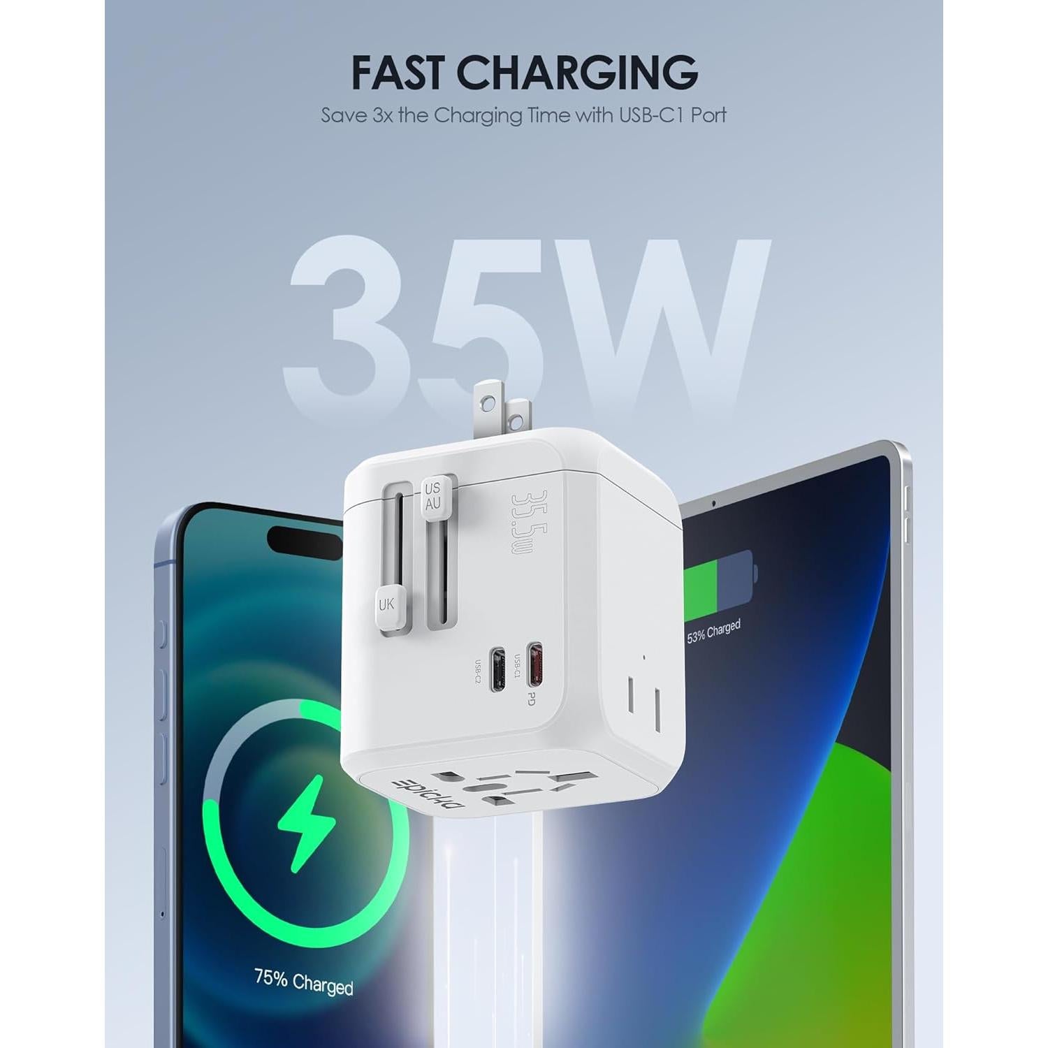 Adaptador de Viaje Universal EPICKA TA-205 35W 6 Puertos Blanco